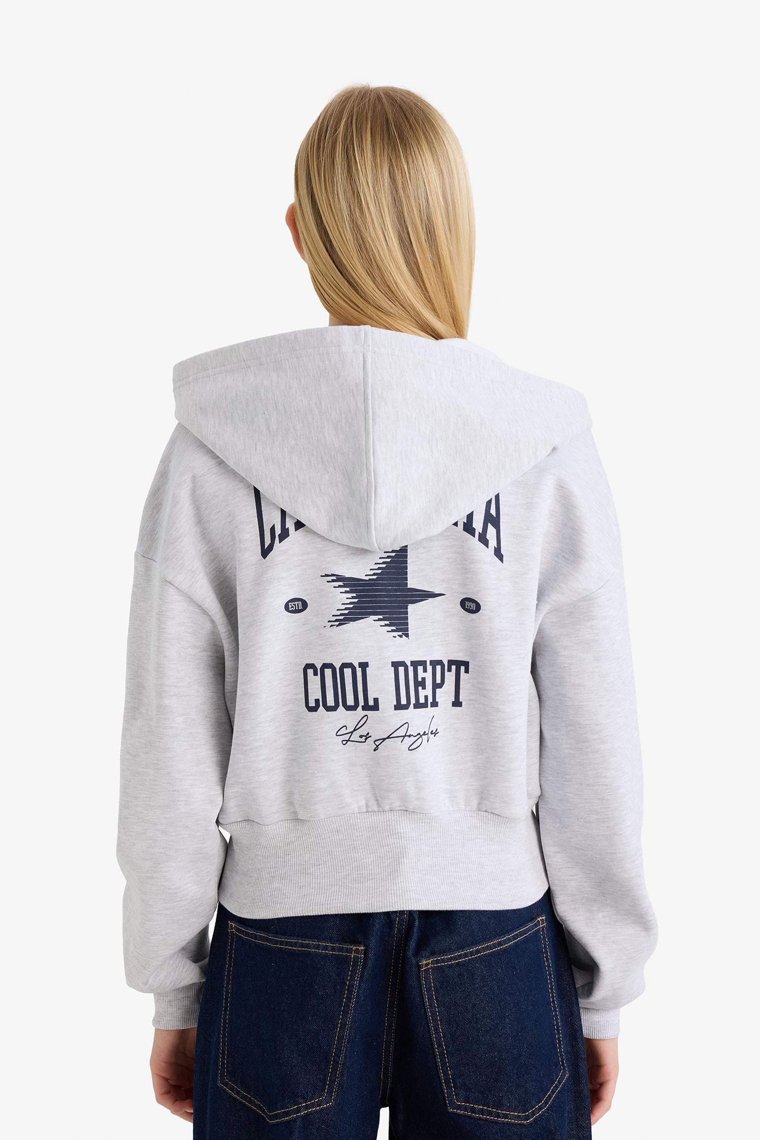 Cropped Fit Hooded Printed Thick Fabric Cardigan