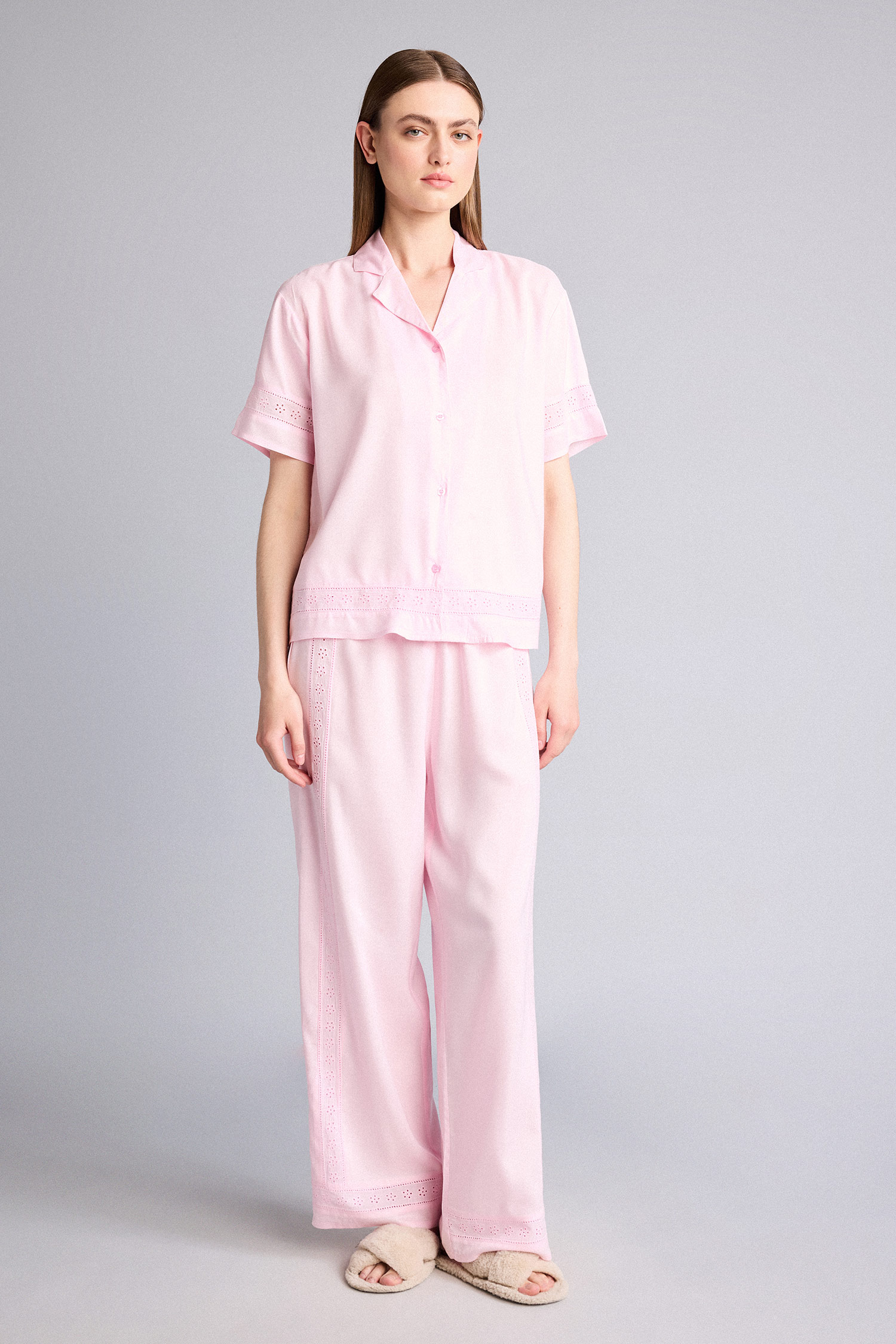 DeFacto Regular Fıt Pijama Yaka Dokuma Pijama Üst görsel 2