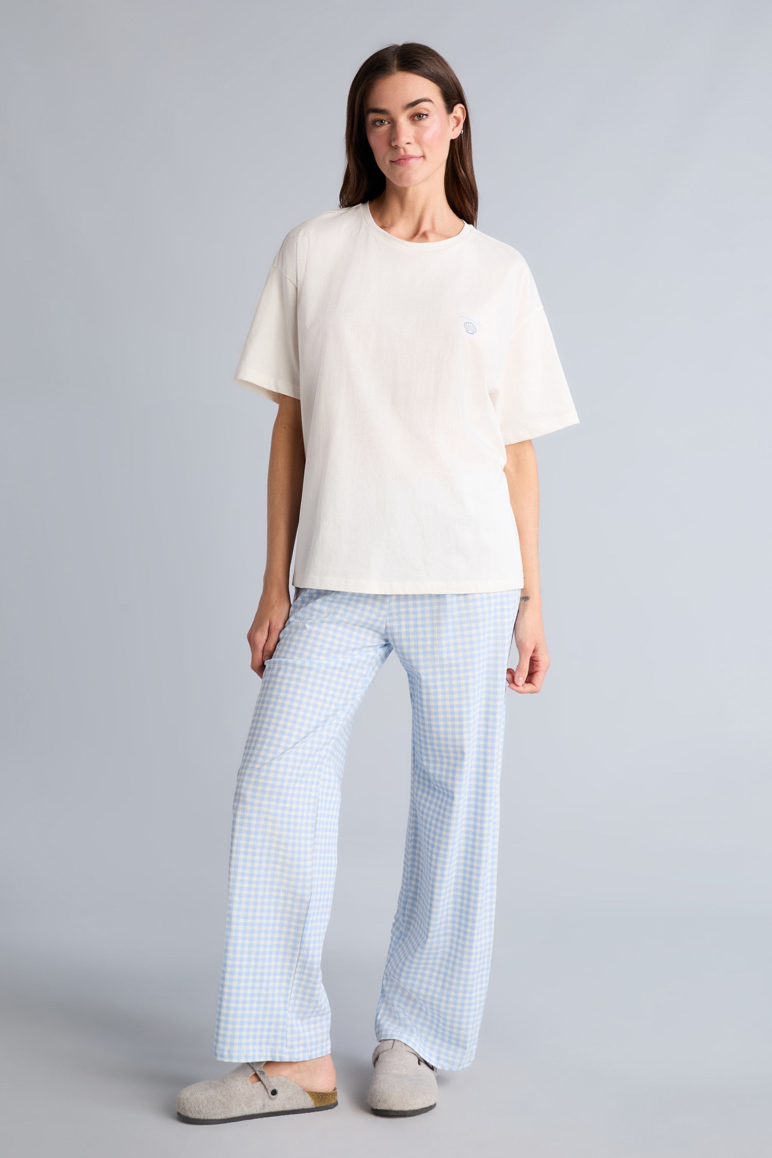 DeFacto Regular Fıt Kısa Kollu 2'li Kareli Pijama Takım