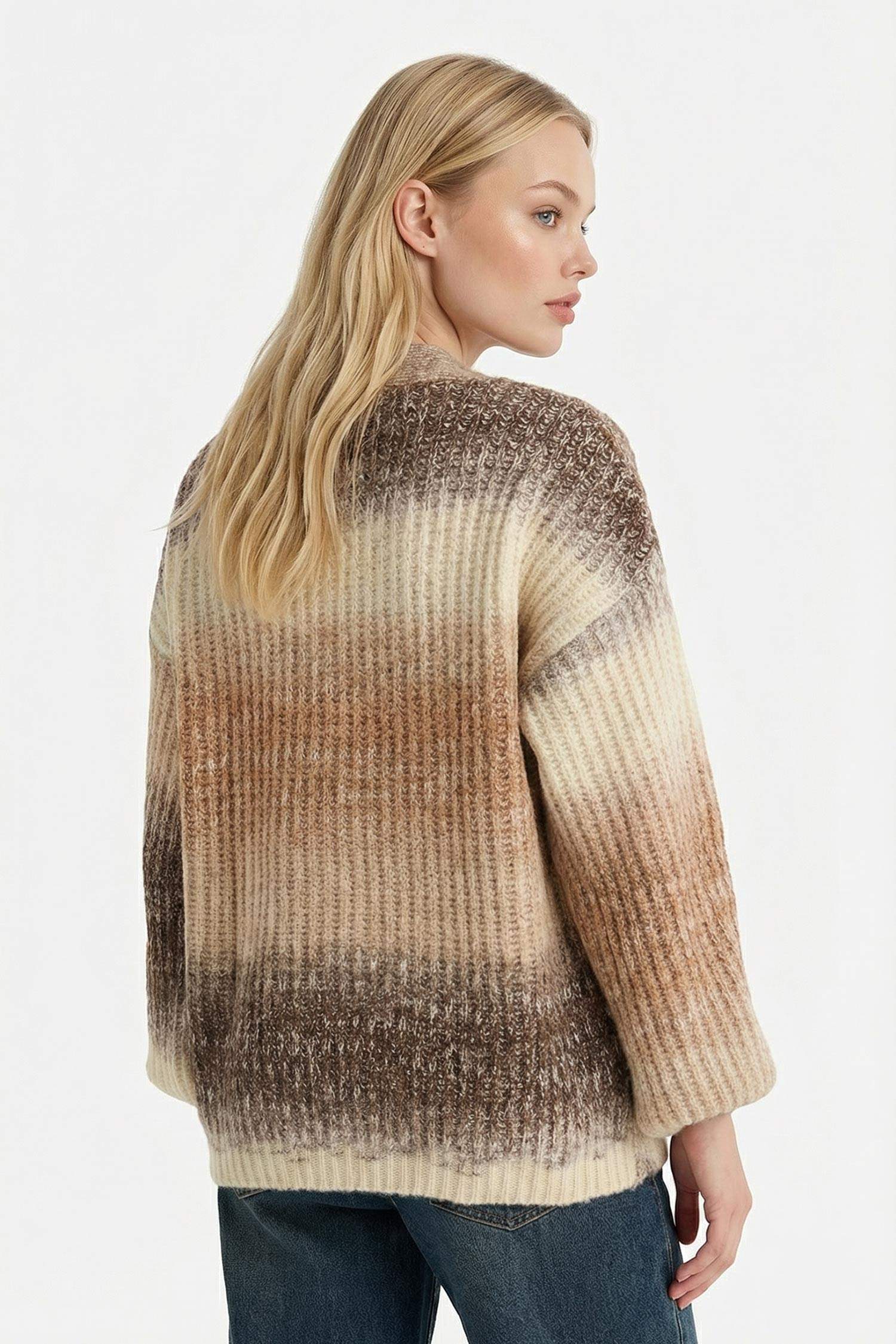 Regular Fit Bisiklet Yaka Renkli Triko Kazak