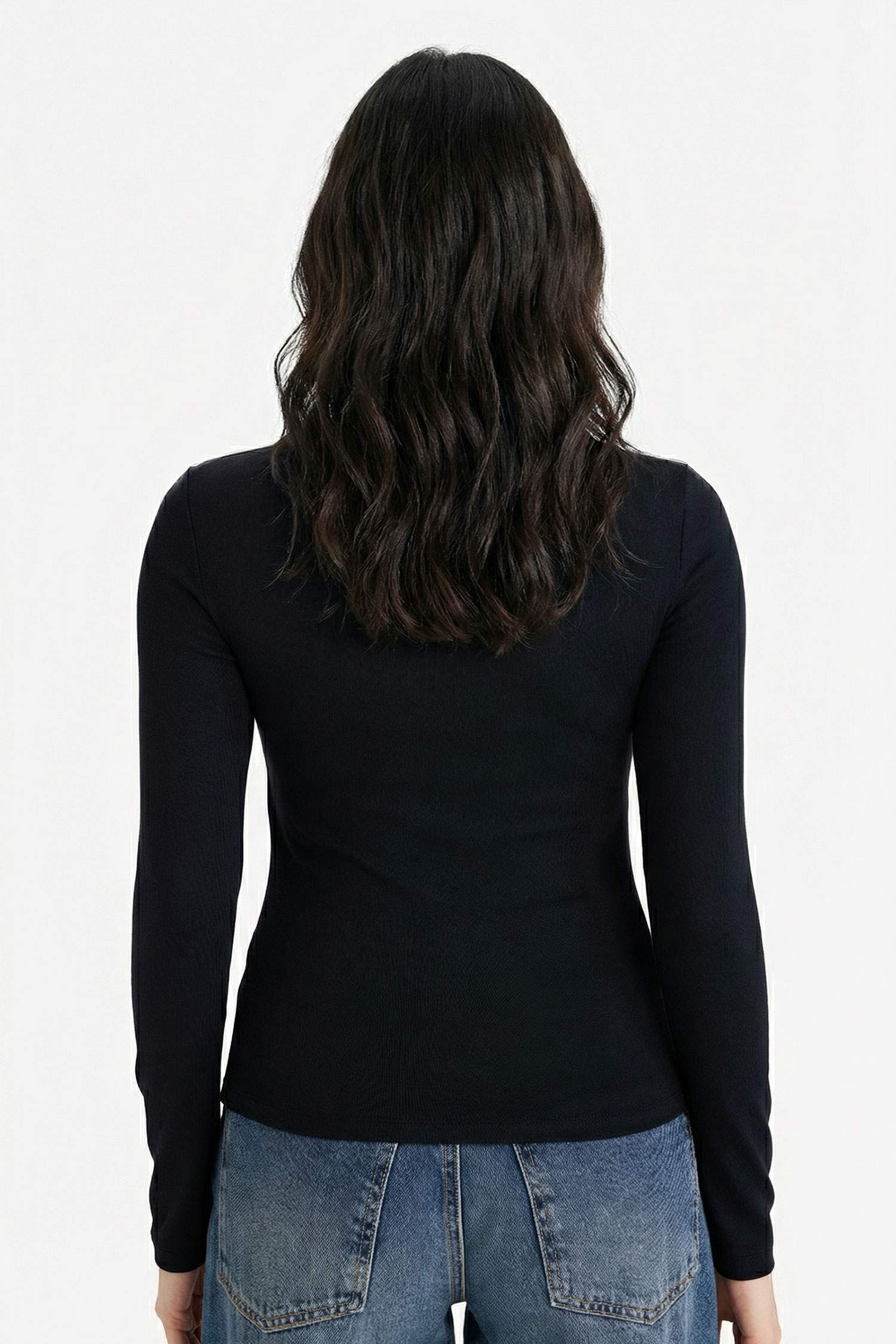 Slim Fit Dar Kesim Bisiklet Yaka Basic Düz Modal Uzun Kollu Tişört