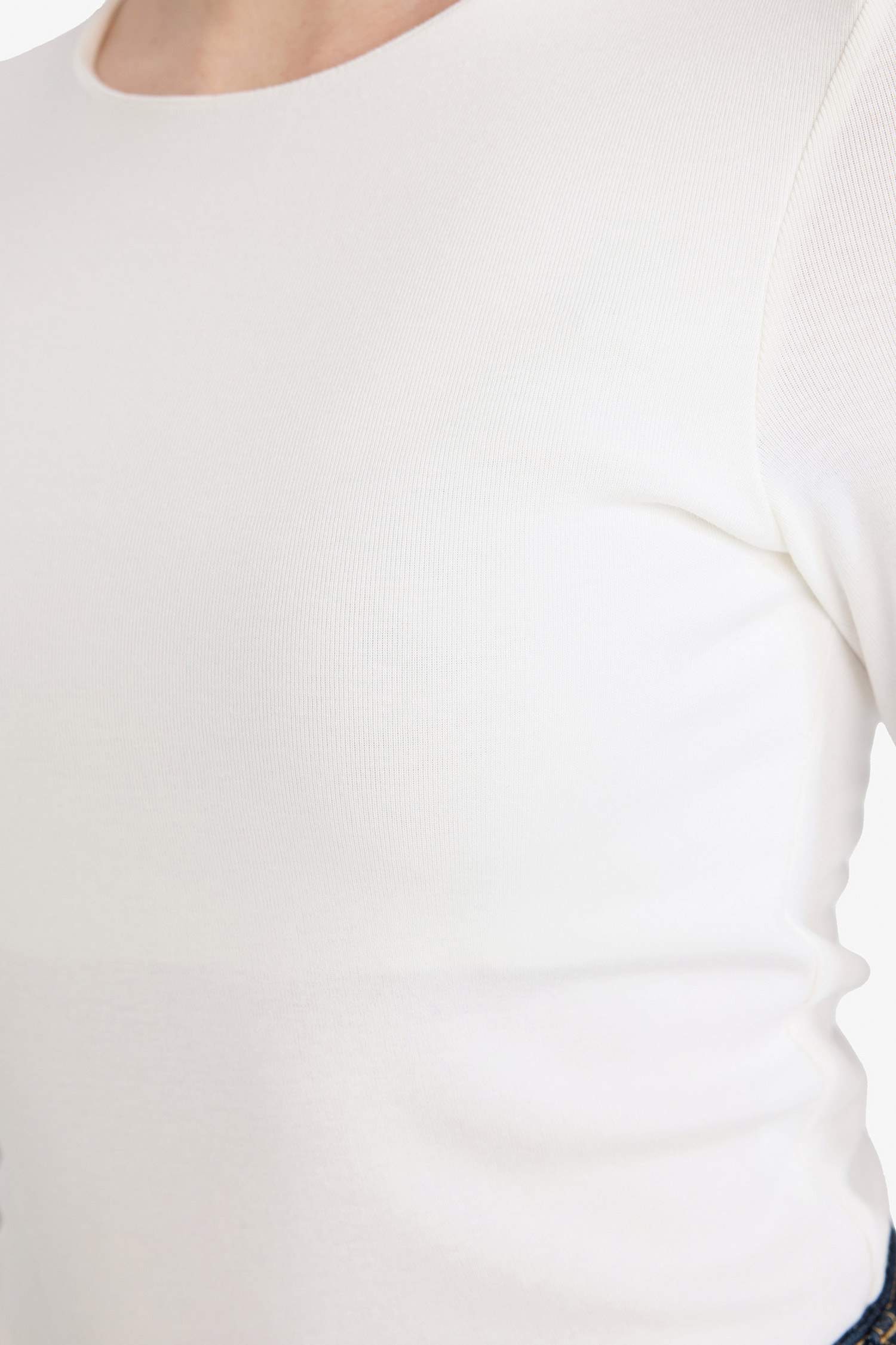 Slim Fit Dar Kesim Bisiklet Yaka Basic Düz Modal Uzun Kollu Tişört