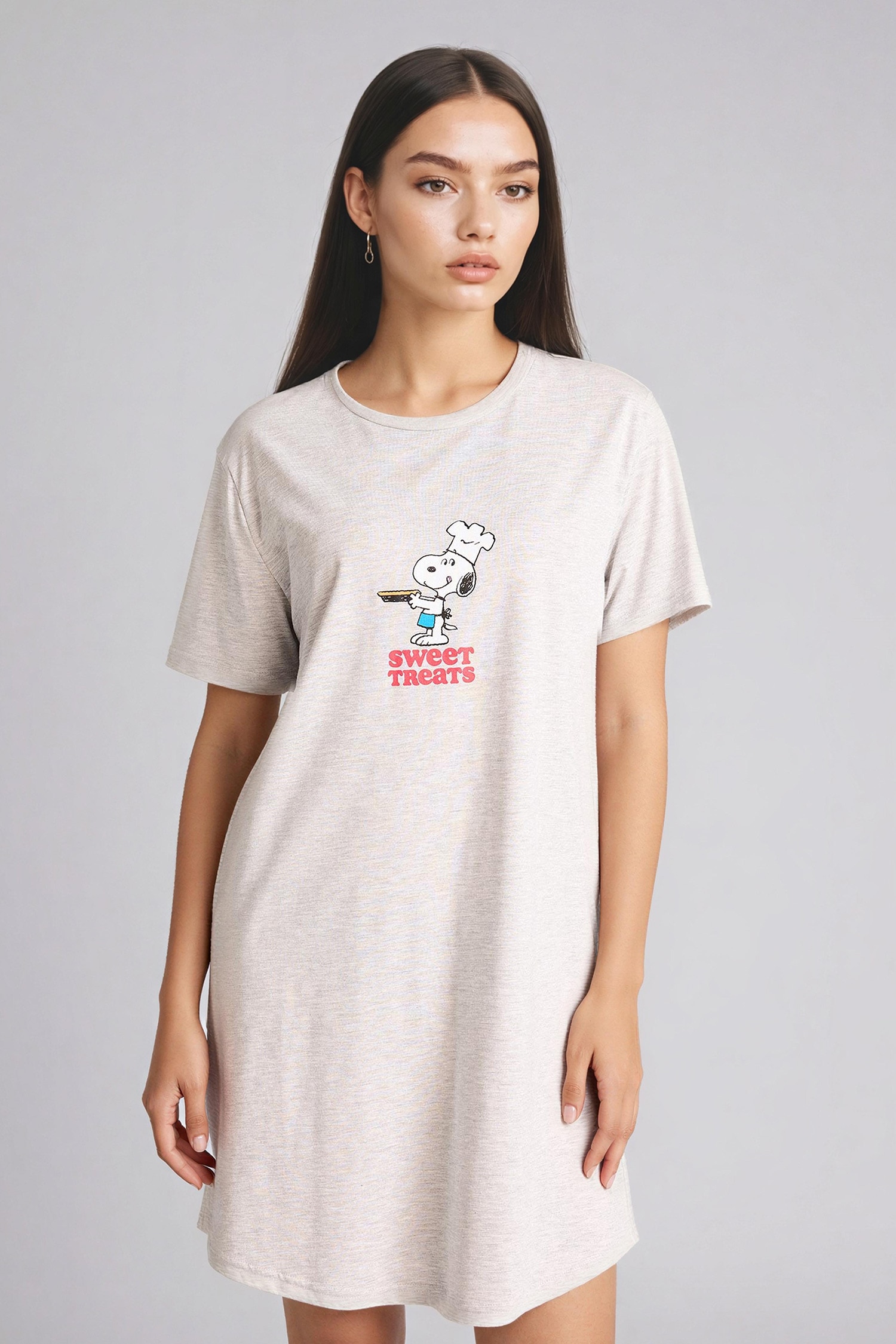 DeFacto Snoopy Pamuklu Bisiklet Yaka Gecelik görsel 4