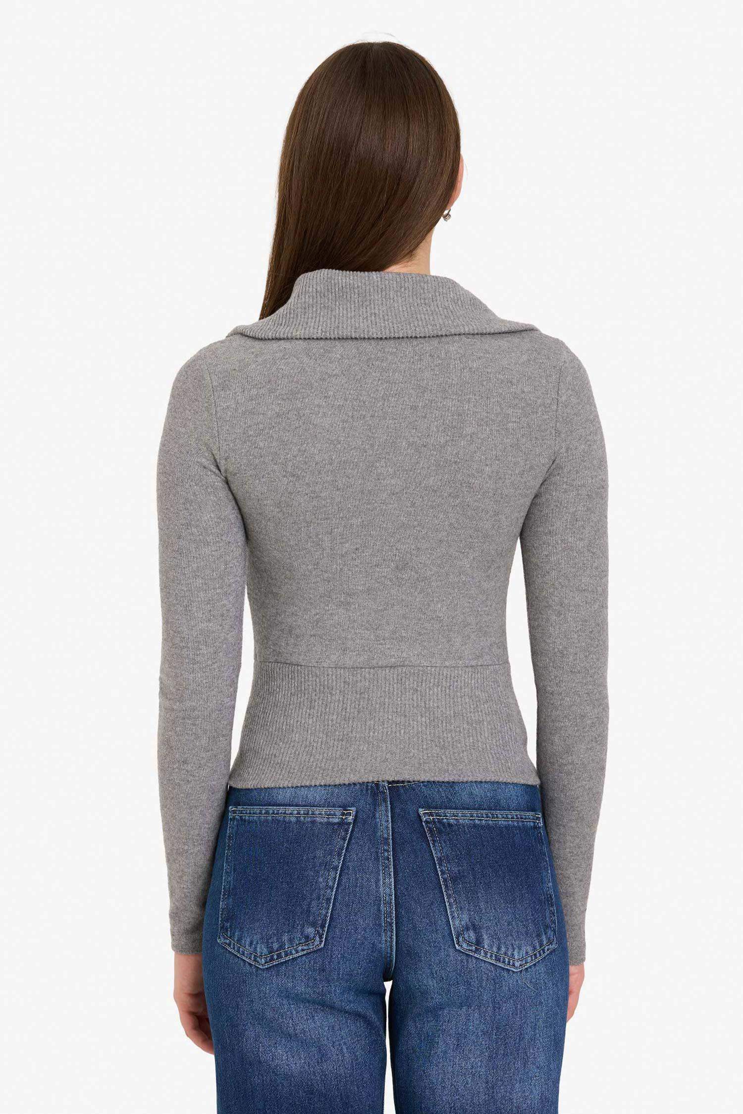 Fitted Dik Yaka Fermuarlı Hırka