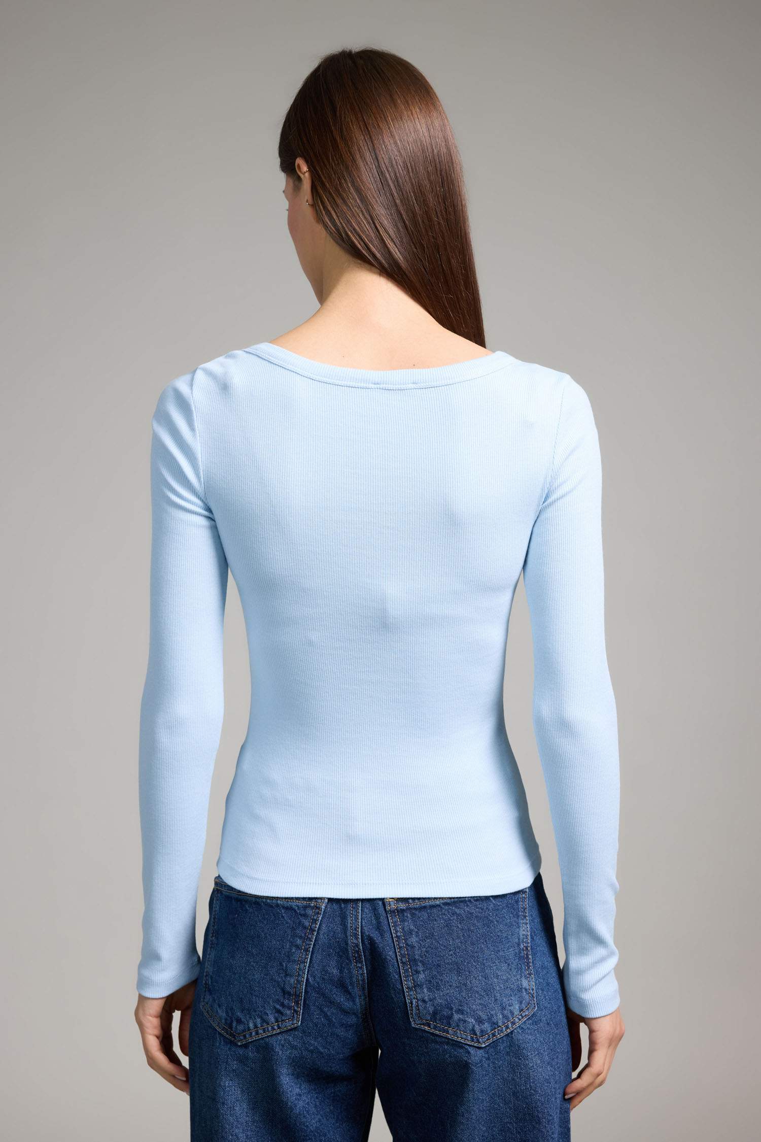 Slım Fıt Dar Kesim Yuvarlak Yaka Basıc Düz Fitilli Kaşkorse Uzun Kollu Tişört