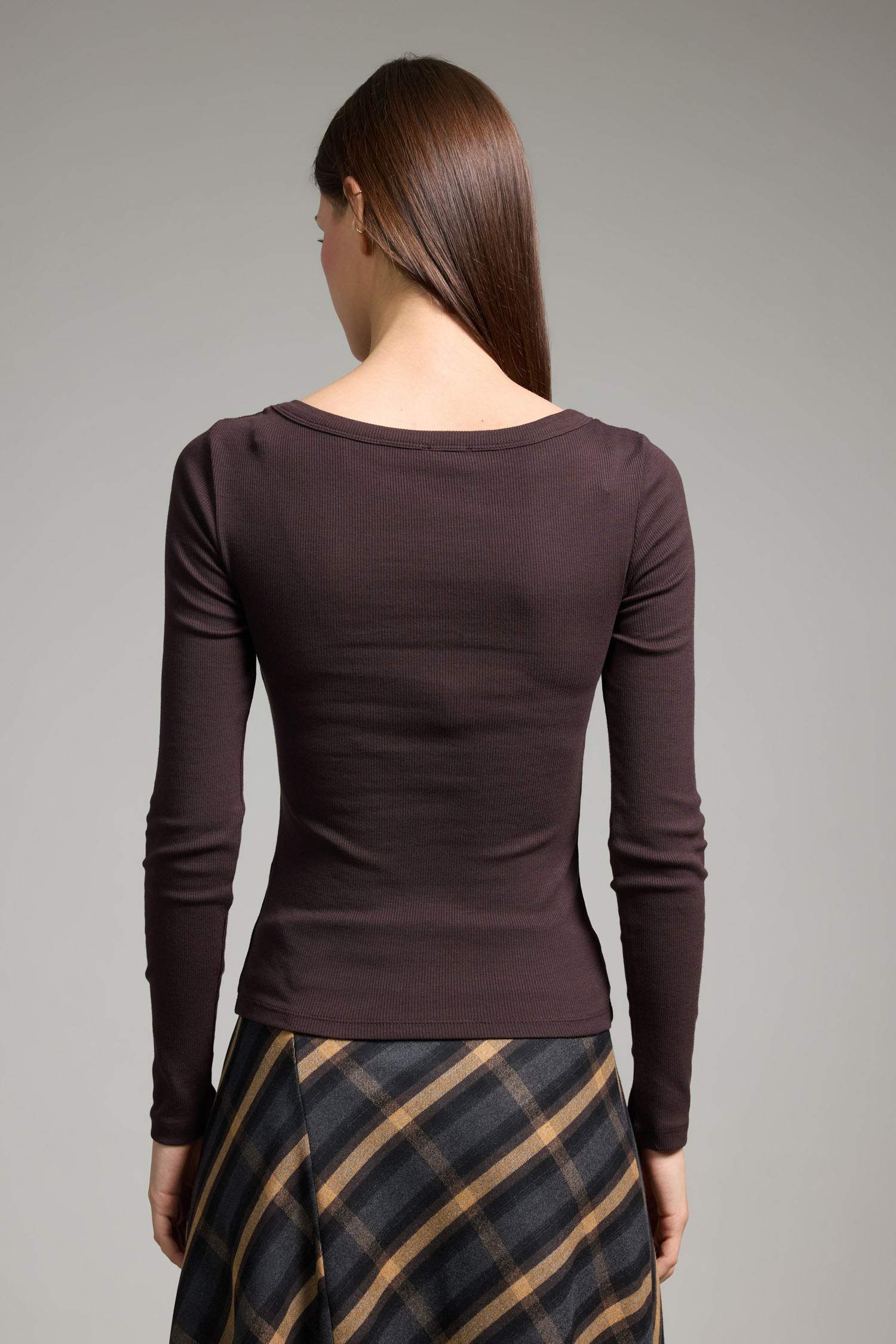 Slım Fıt Dar Kesim Yuvarlak Yaka Basıc Düz Fitilli Kaşkorse Uzun Kollu Tişört