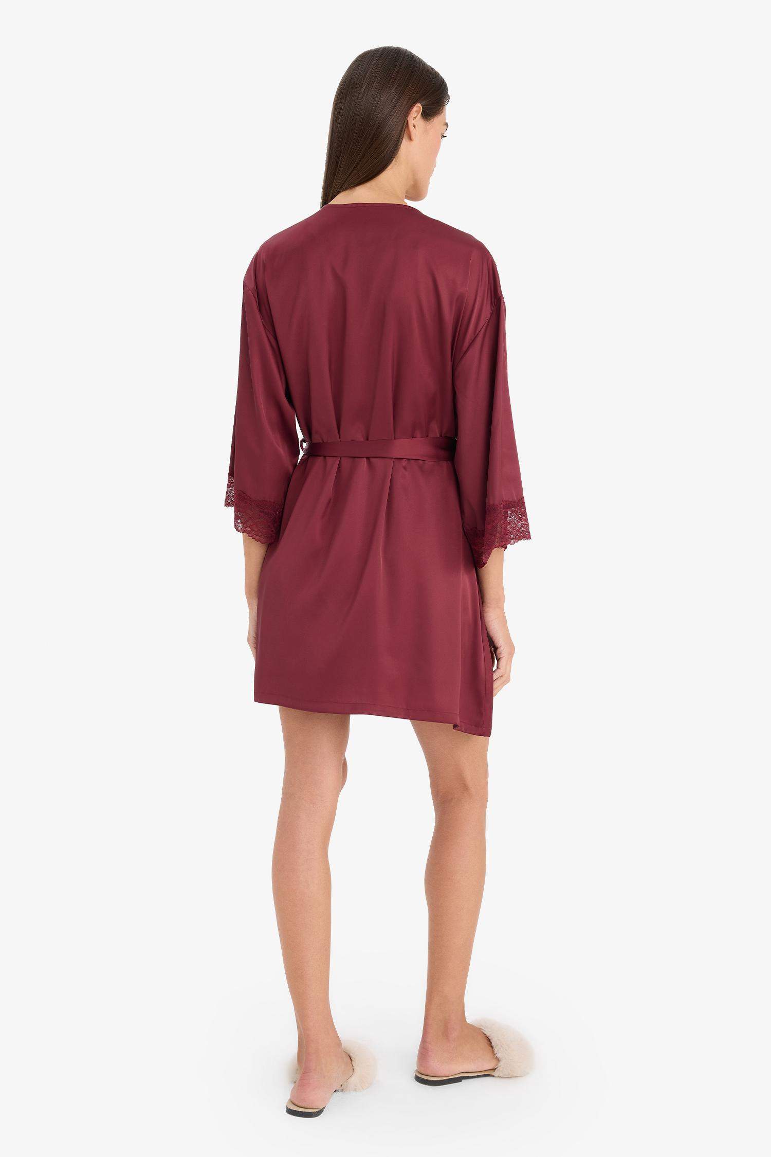 Regular Fıt Wrap Yaka Saten Yarım Kol Sabahlık