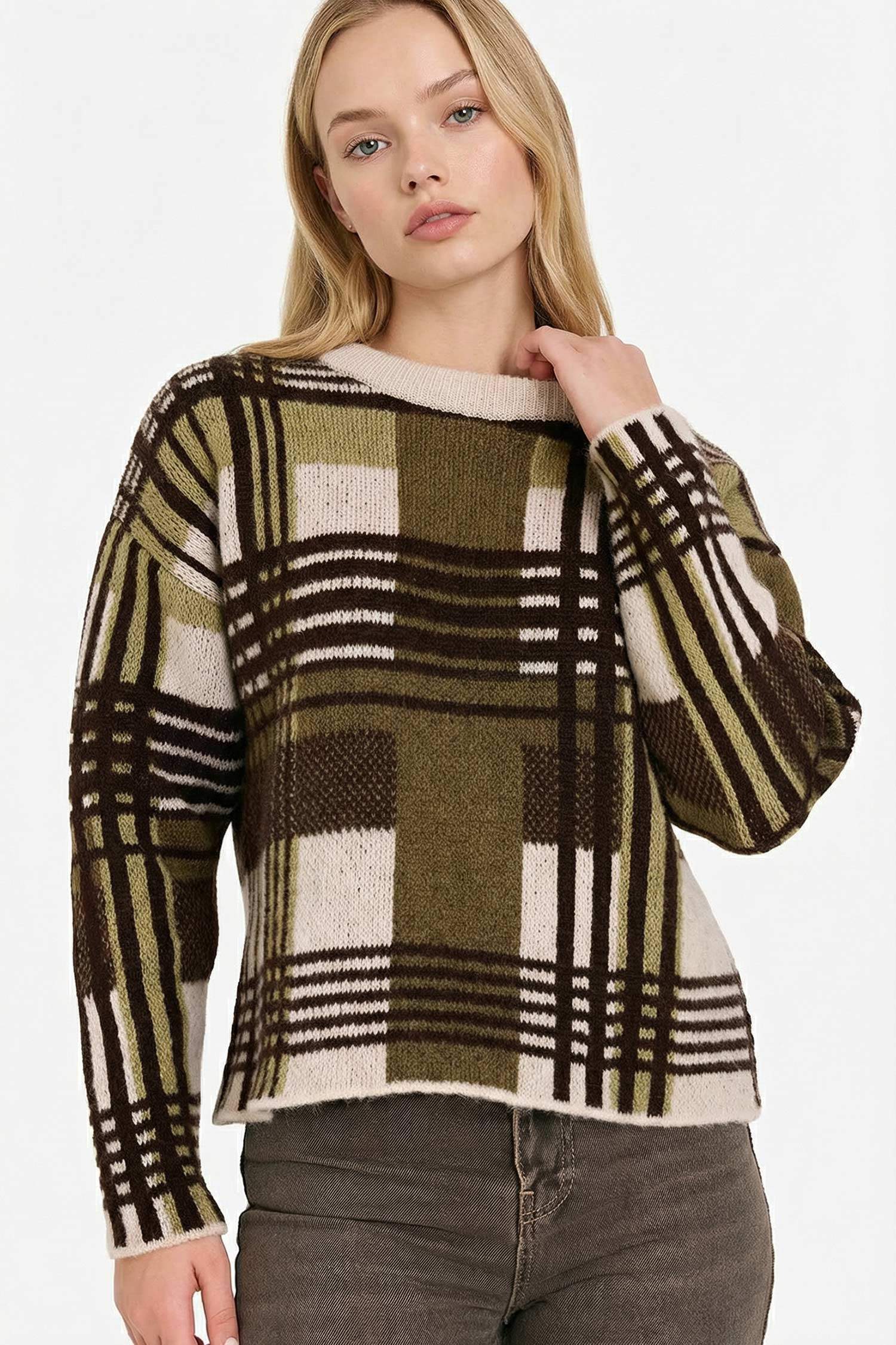 Regular Fit Bisiklet Yaka Desenli Kazak