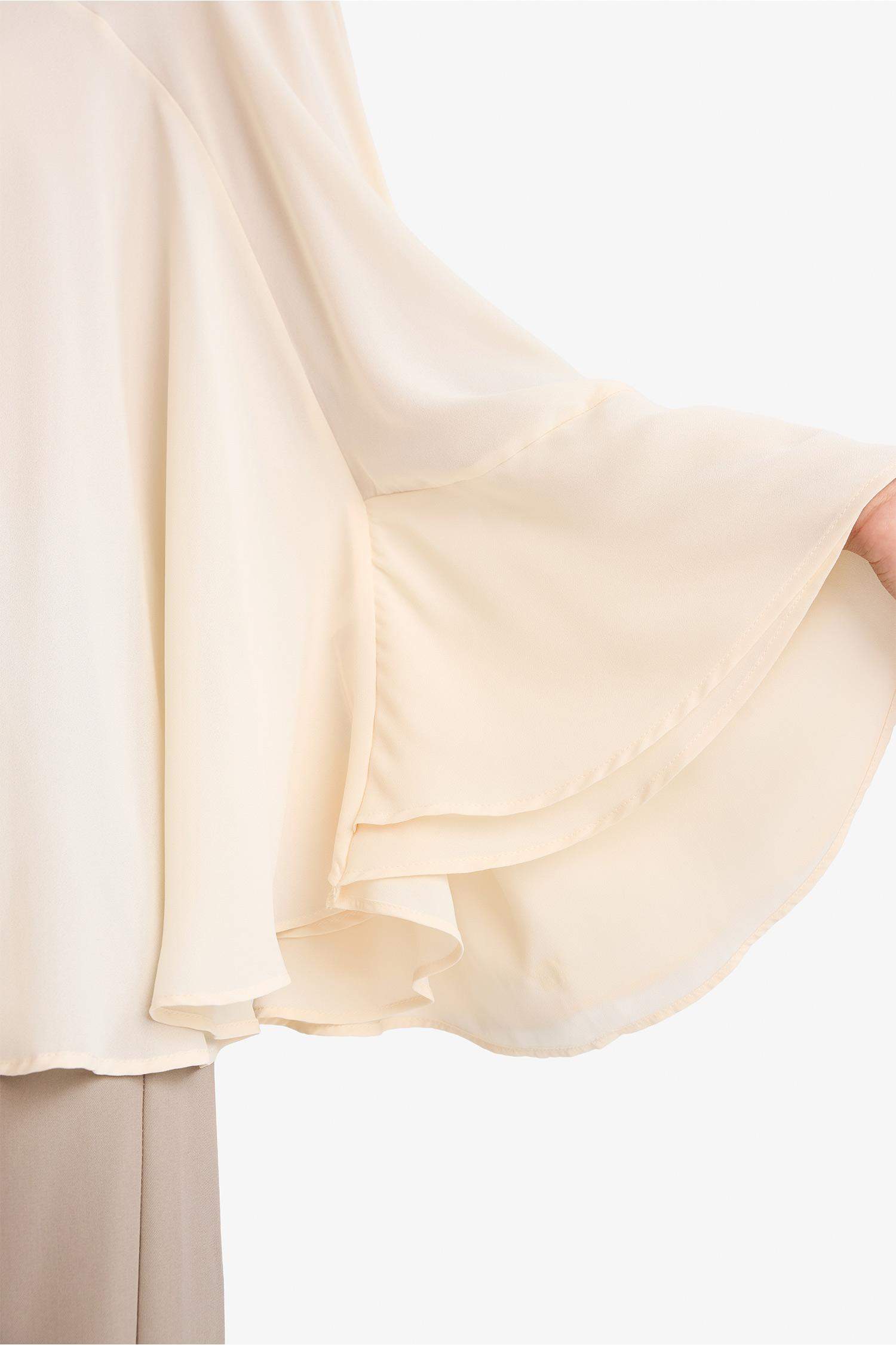 Fashion Fit тік жағалы ұзын жеңді креп блузка