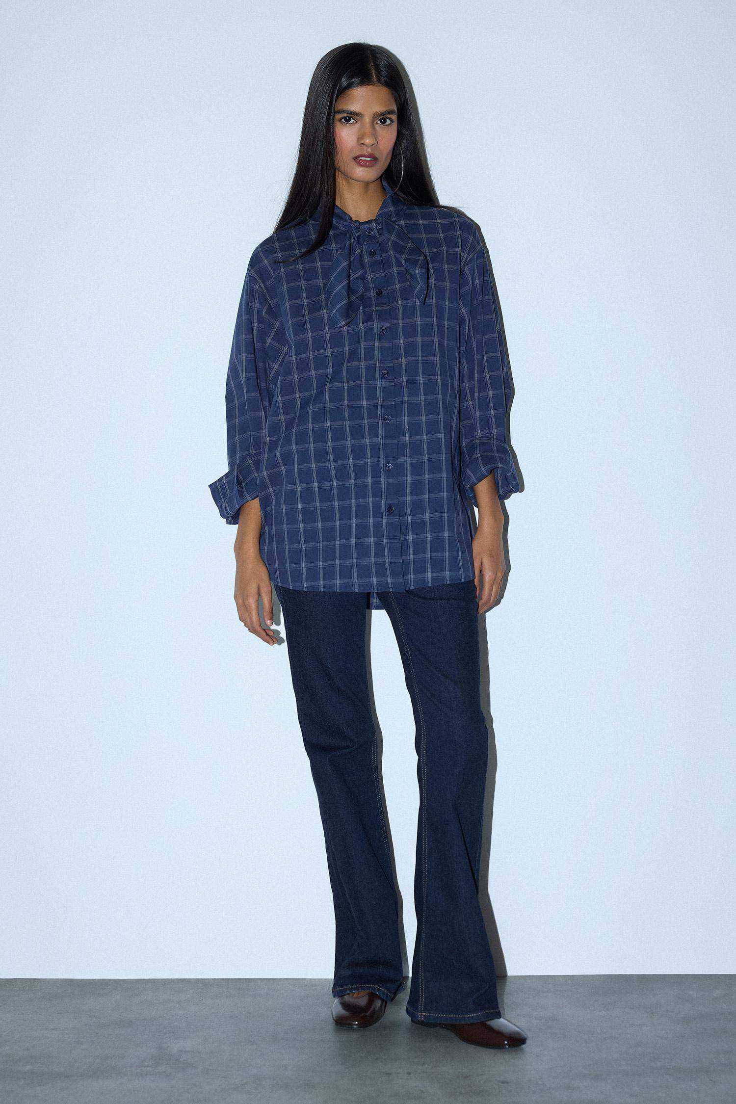 قميص كاروهات ردن طويل بوبلين اوفر سايز