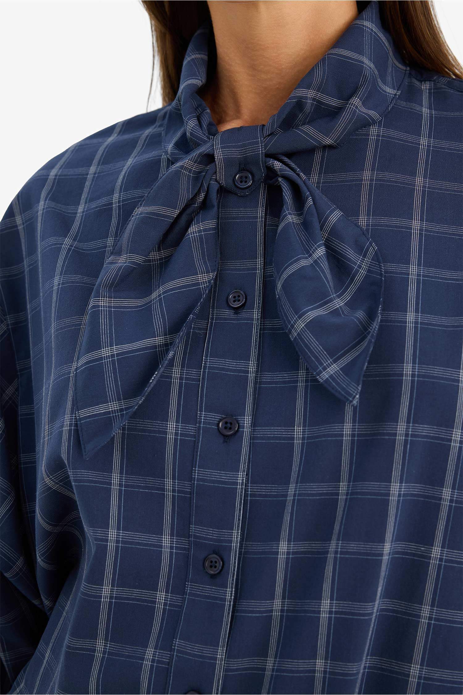 قميص كاروهات ردن طويل بوبلين اوفر سايز