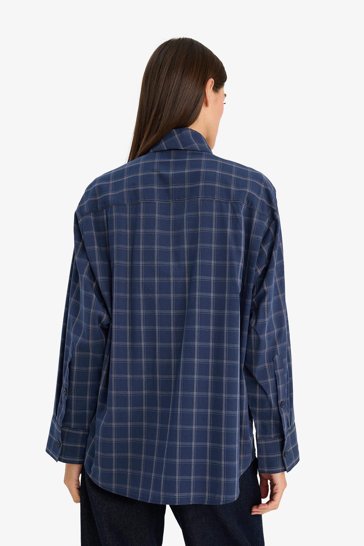 قميص كاروهات ردن طويل بوبلين اوفر سايز