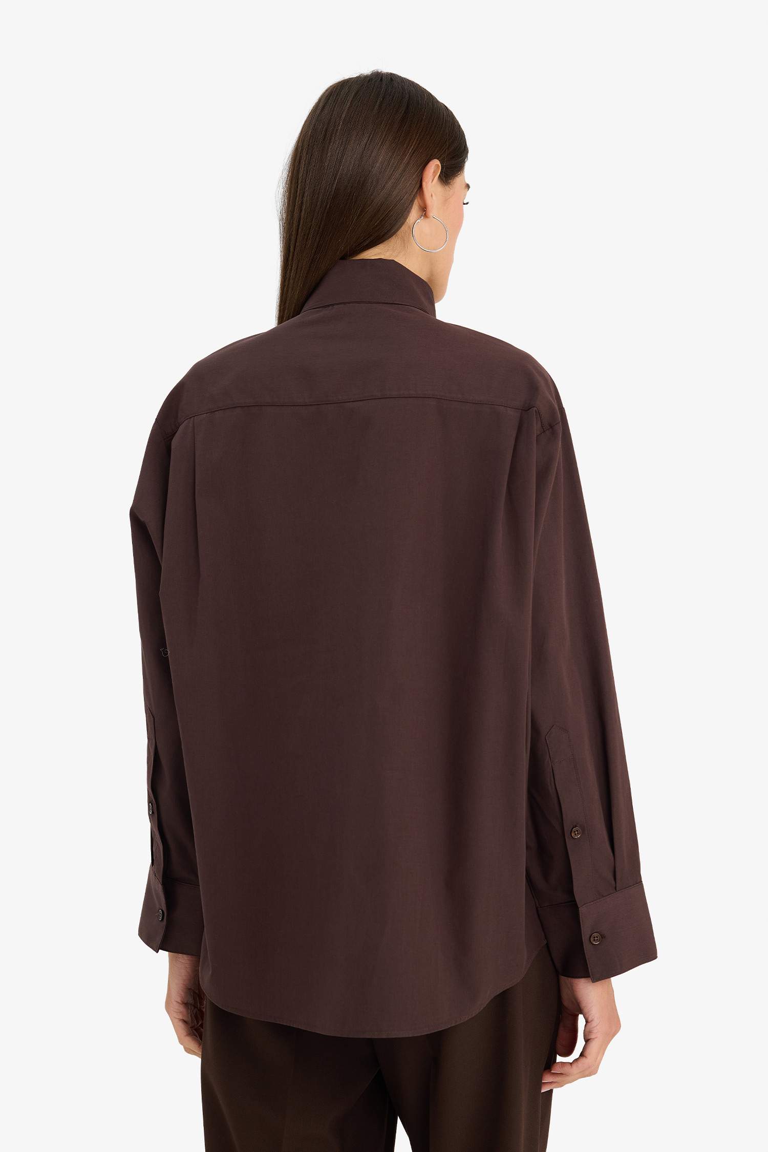 قميص ردن طويل بوبلين اوفر سايز بياخة بوشاح