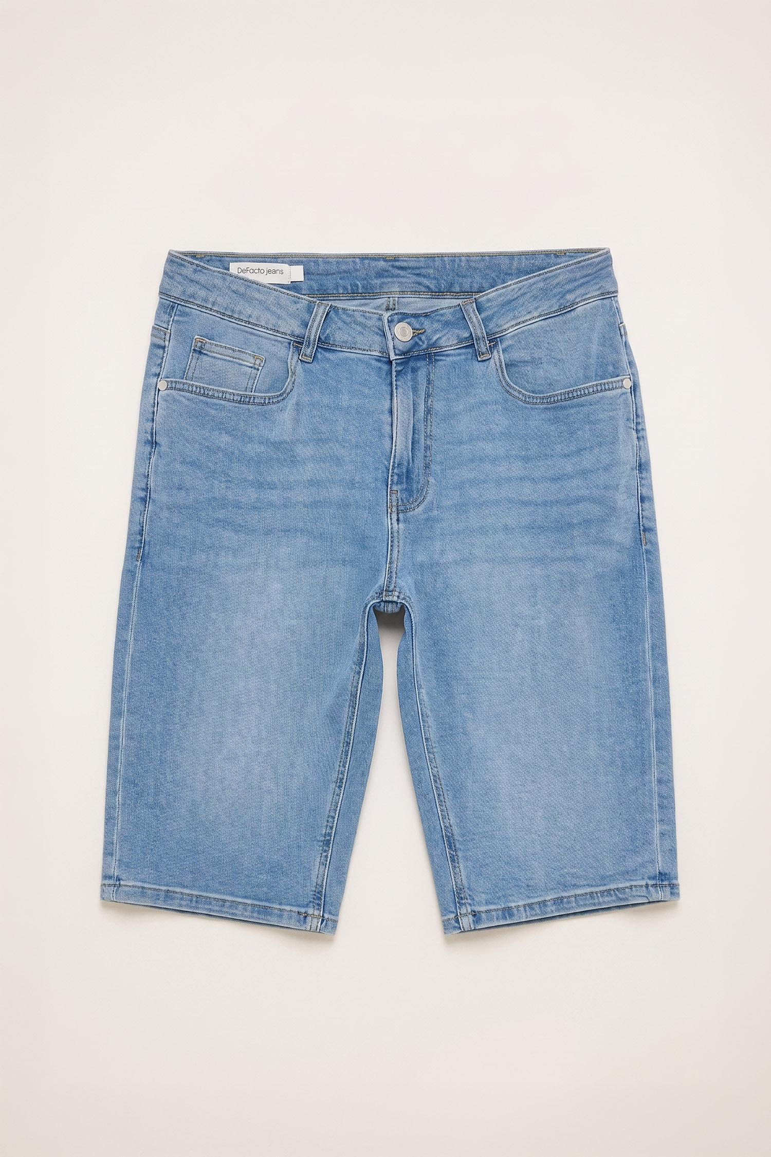 DeFacto Regular Fit Pamuklu Jean Bermuda Şort görsel 6