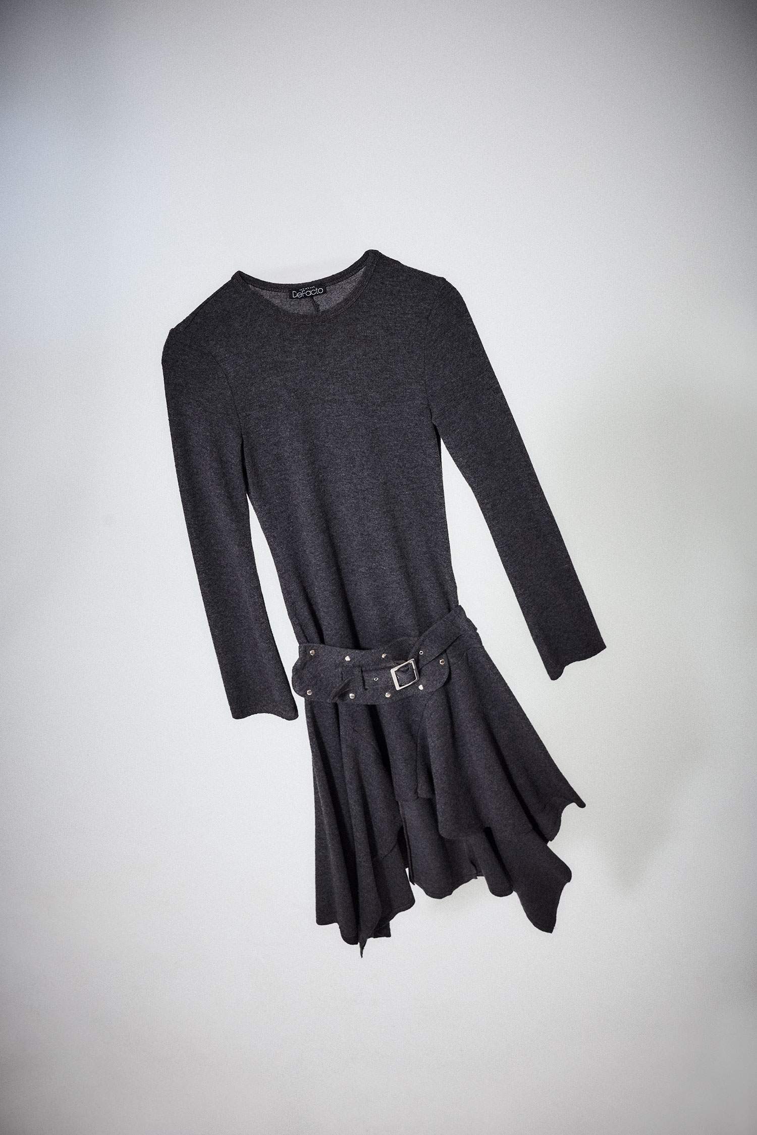 Bisiklet Yaka Uzun Kollu Midi Elbise