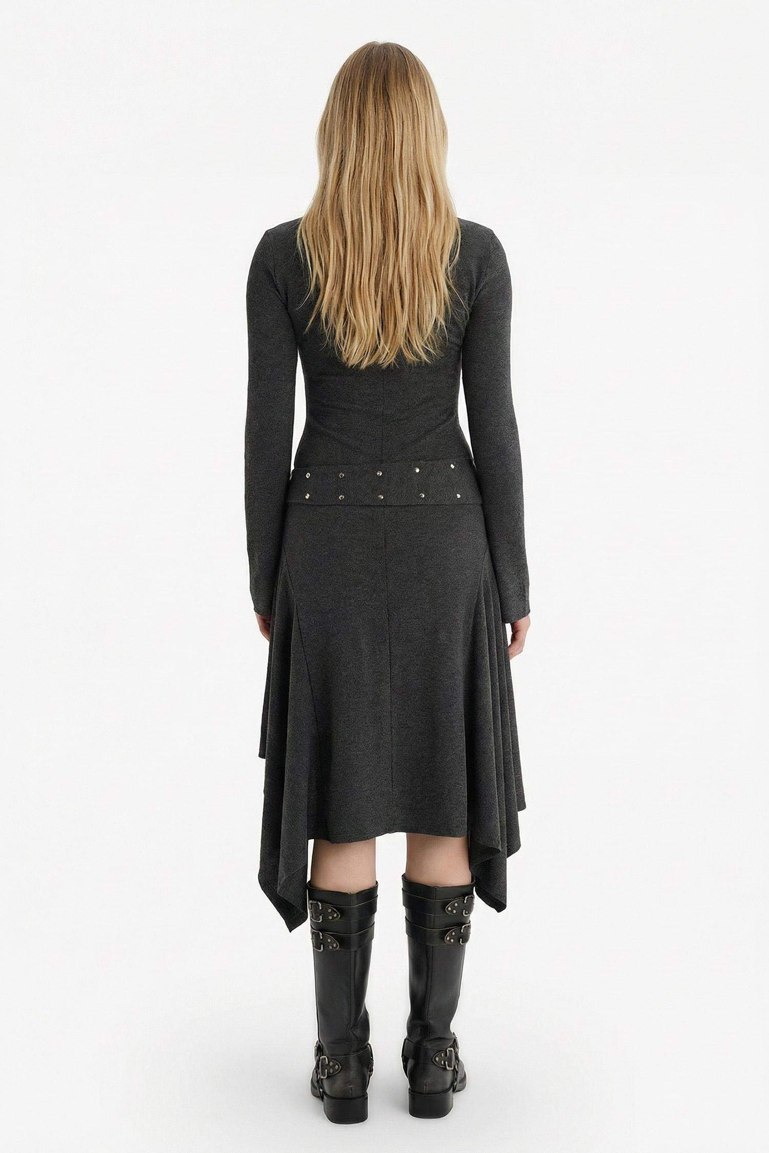 Bisiklet Yaka Uzun Kollu Mini Elbise