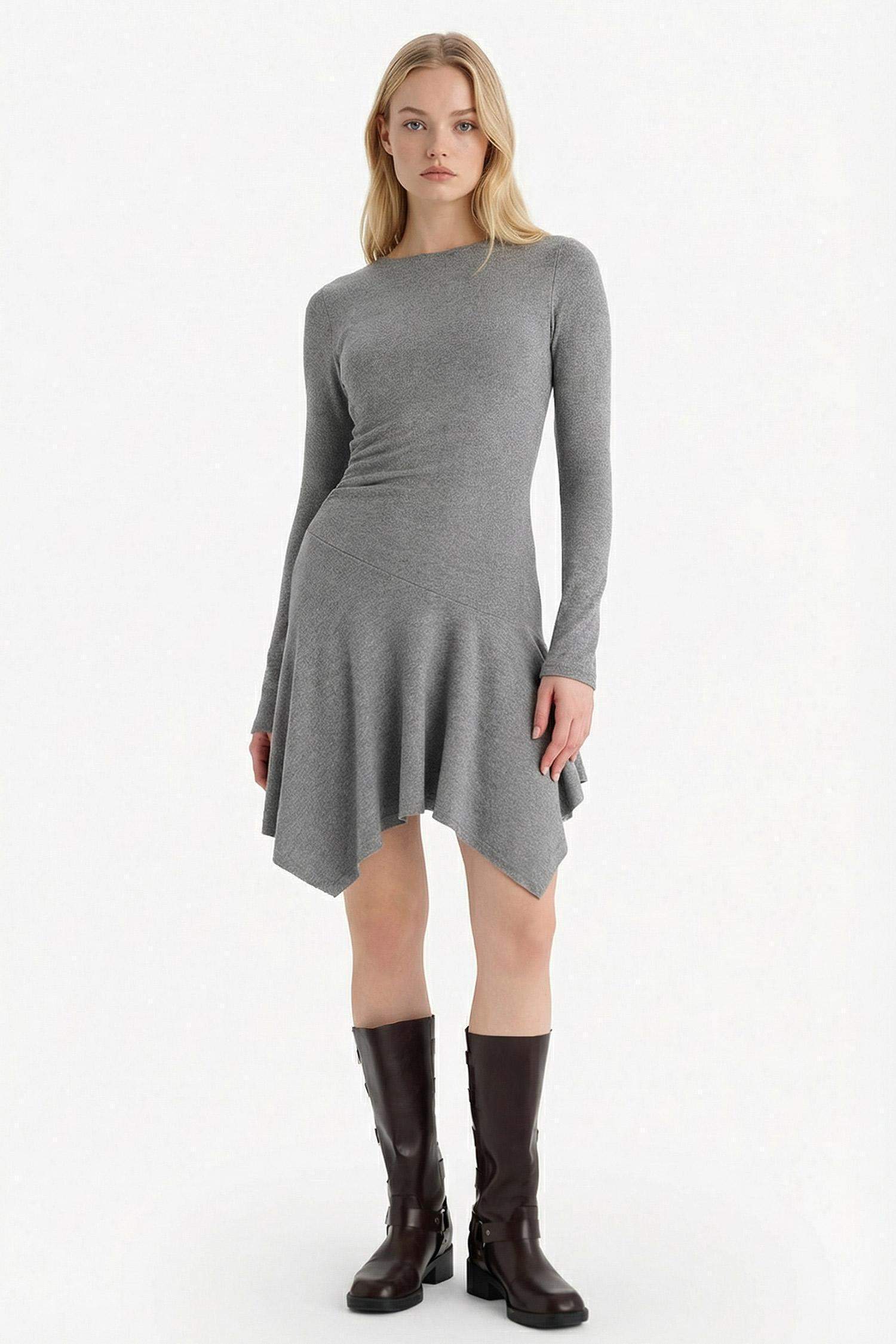 Crew Neck Long Sleeve Mini Dress