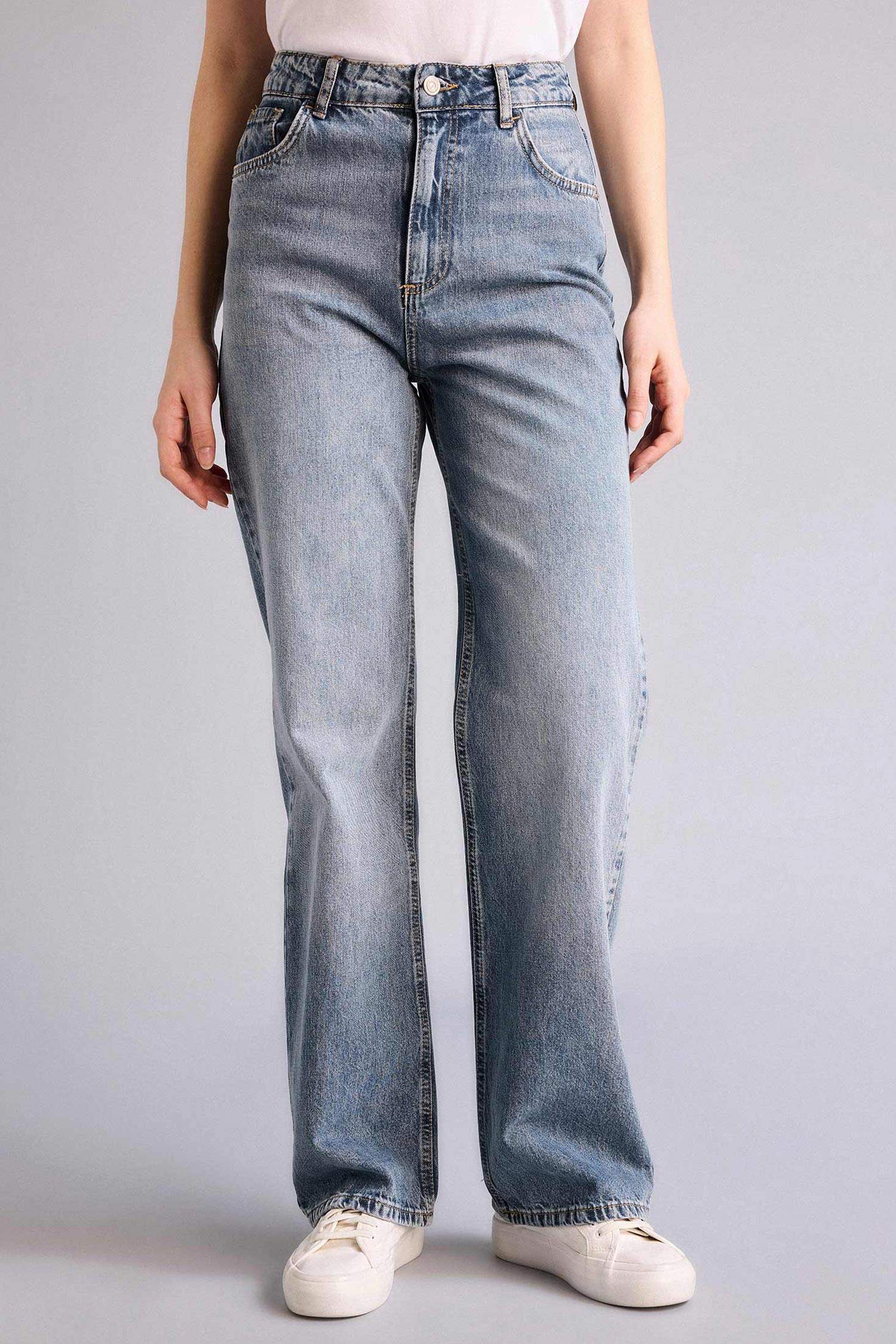 بنطرون جينز وايد ليج برجل واسع وخصر عالي