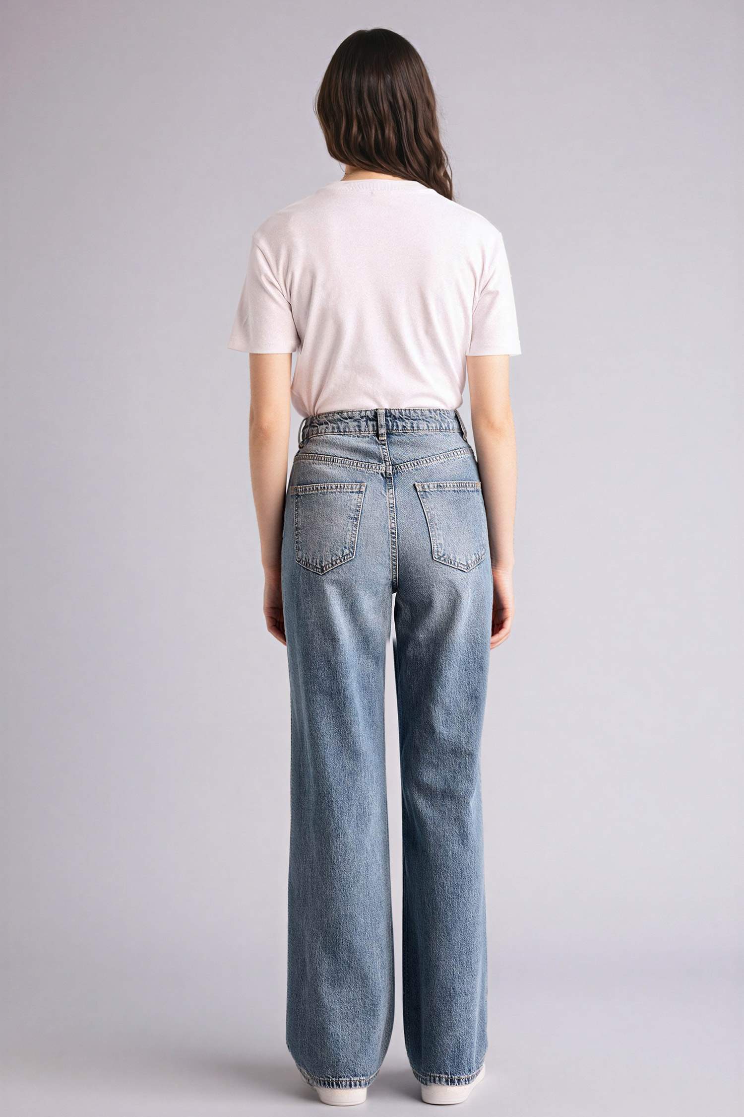 بنطرون جينز وايد ليج برجل واسع وخصر عالي