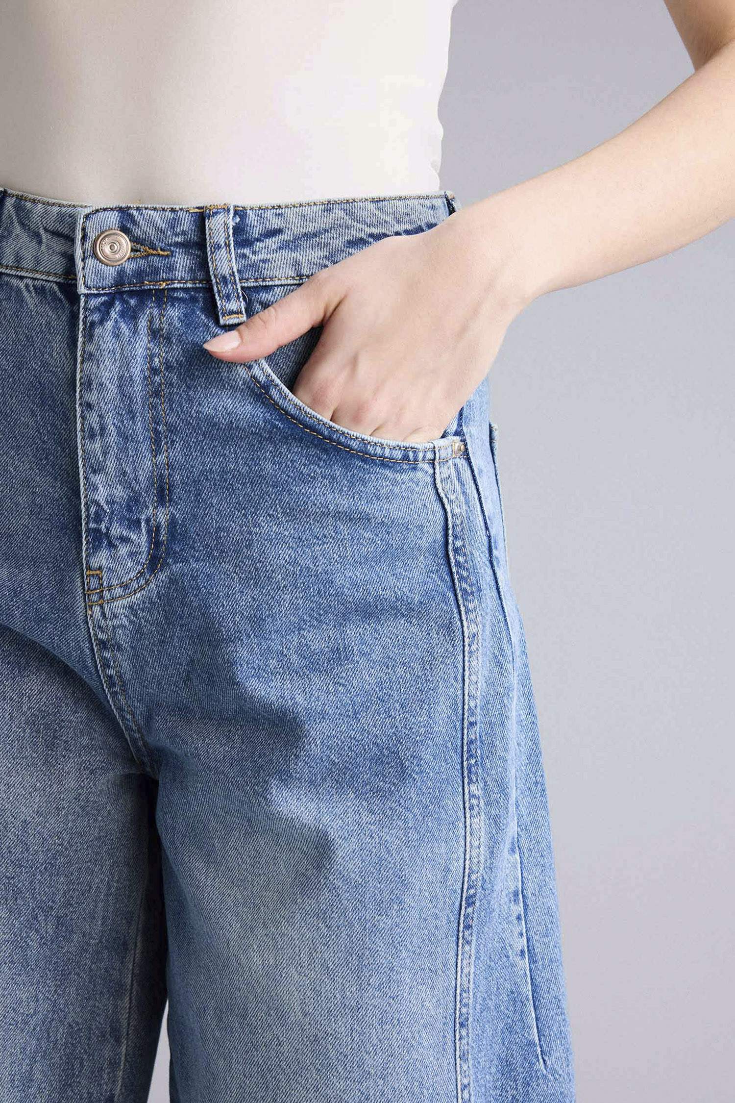Wide Leg Ankle Length Denim Trousers