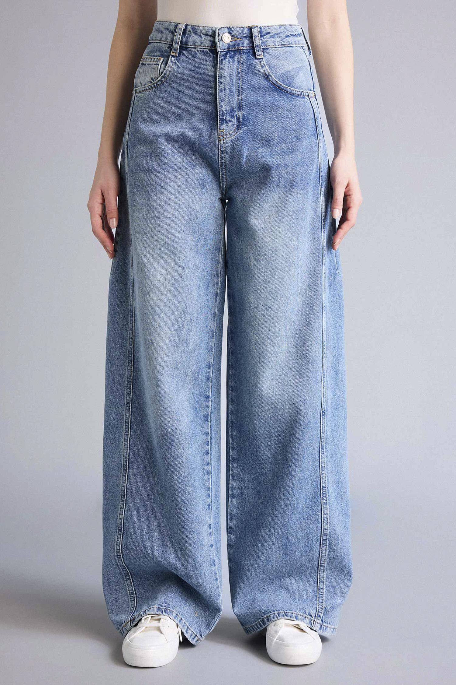 DeFacto %100 Pamuk Wıde Leg Normal Bel Jean Pantolon görsel 4