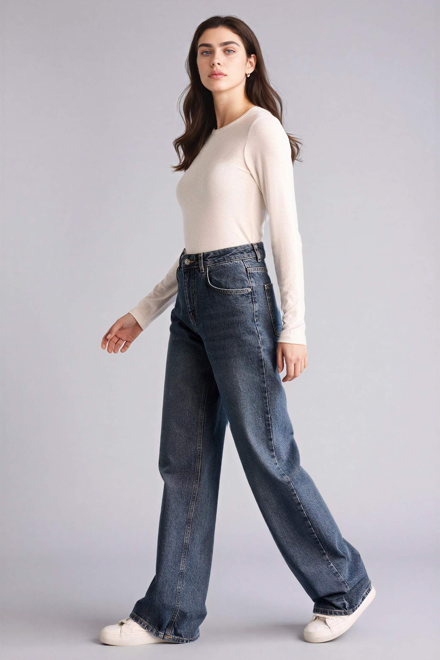 Длинные джинсы Straight Wide с высокой талией и эффектом варки