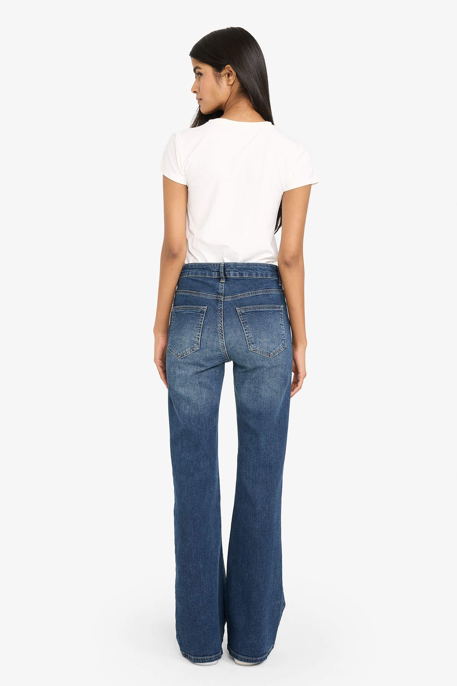 Mia Flare Fit Normal Bel Uzun Jean Yıkamalı Pantolon