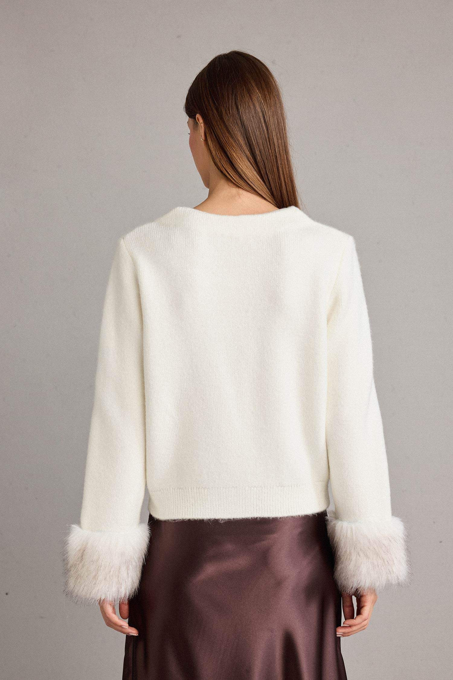 Bisiklet Yaka Suni Kürk Detaylı Hırka