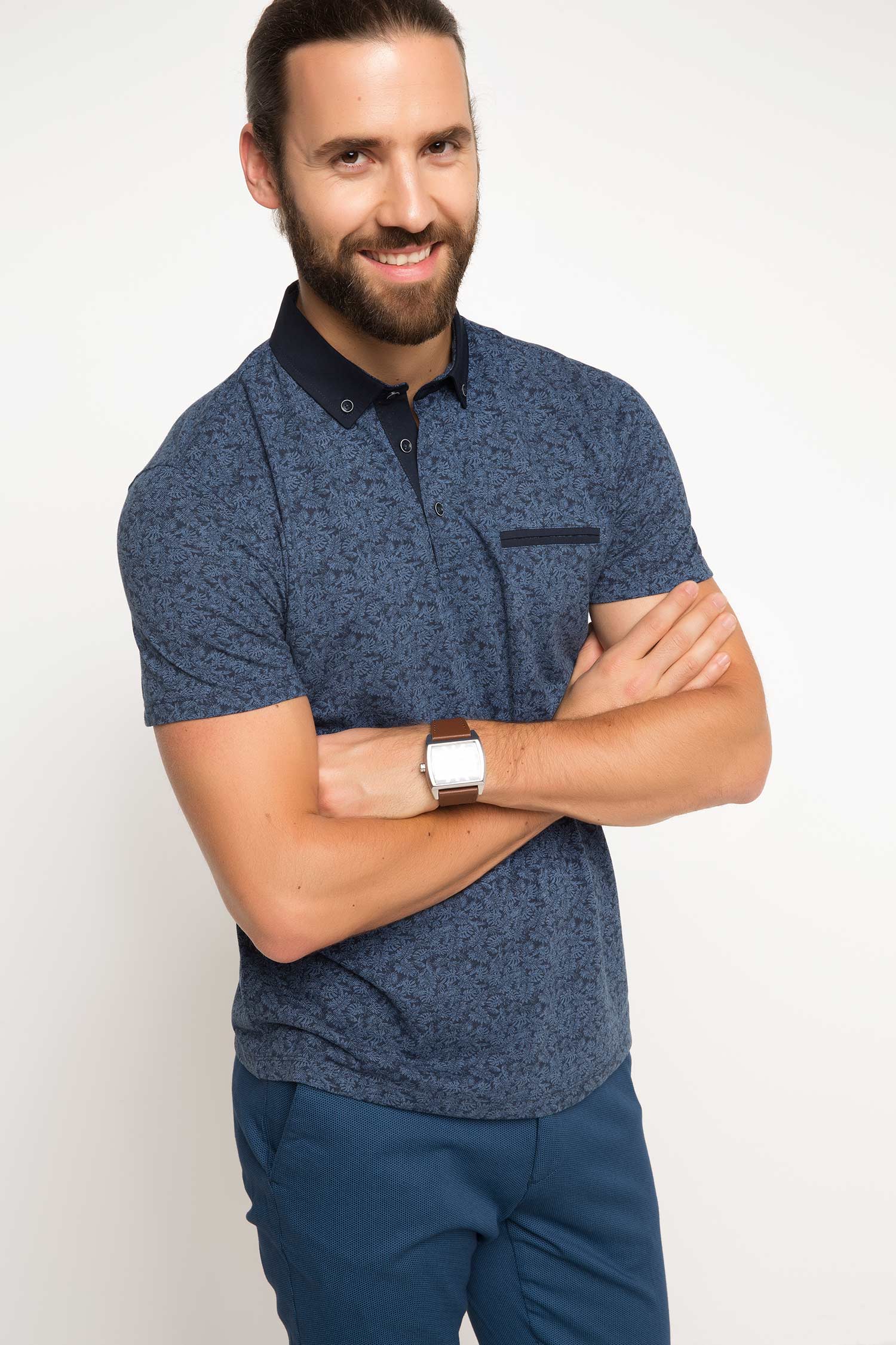Defacto Mikro Desenli Polo T-shirt. 1