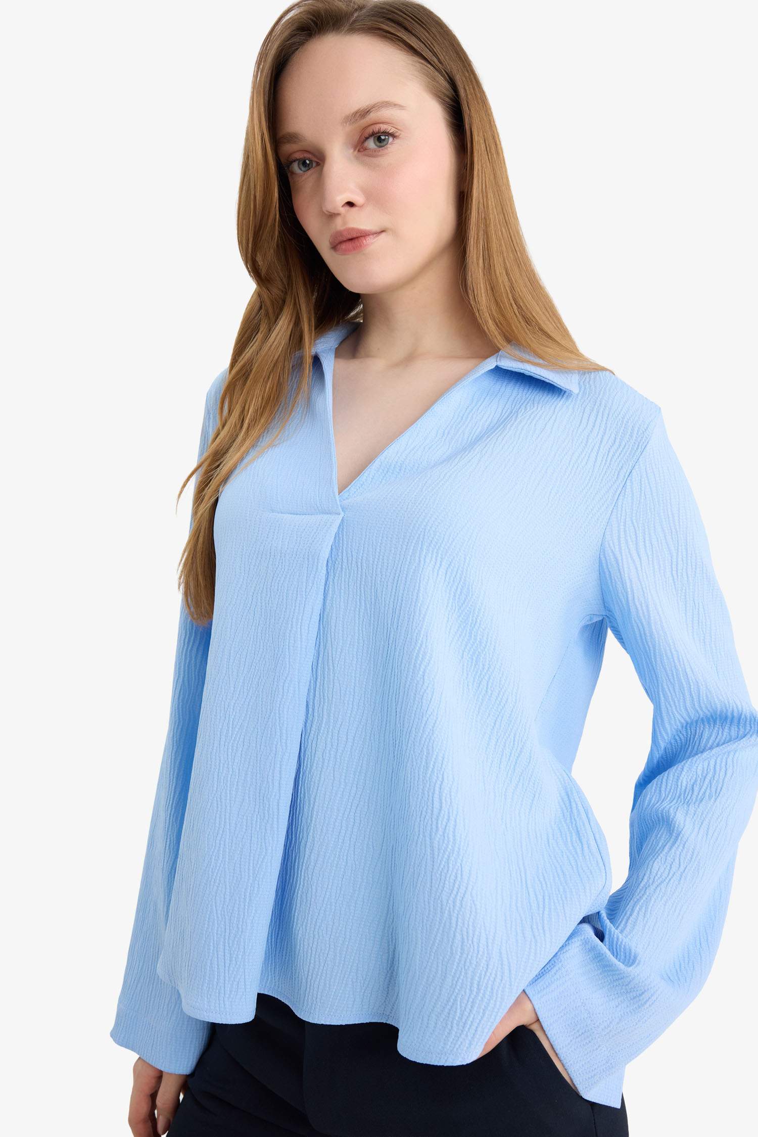 بلوزة ردن طويل قصة مريحة منسوج