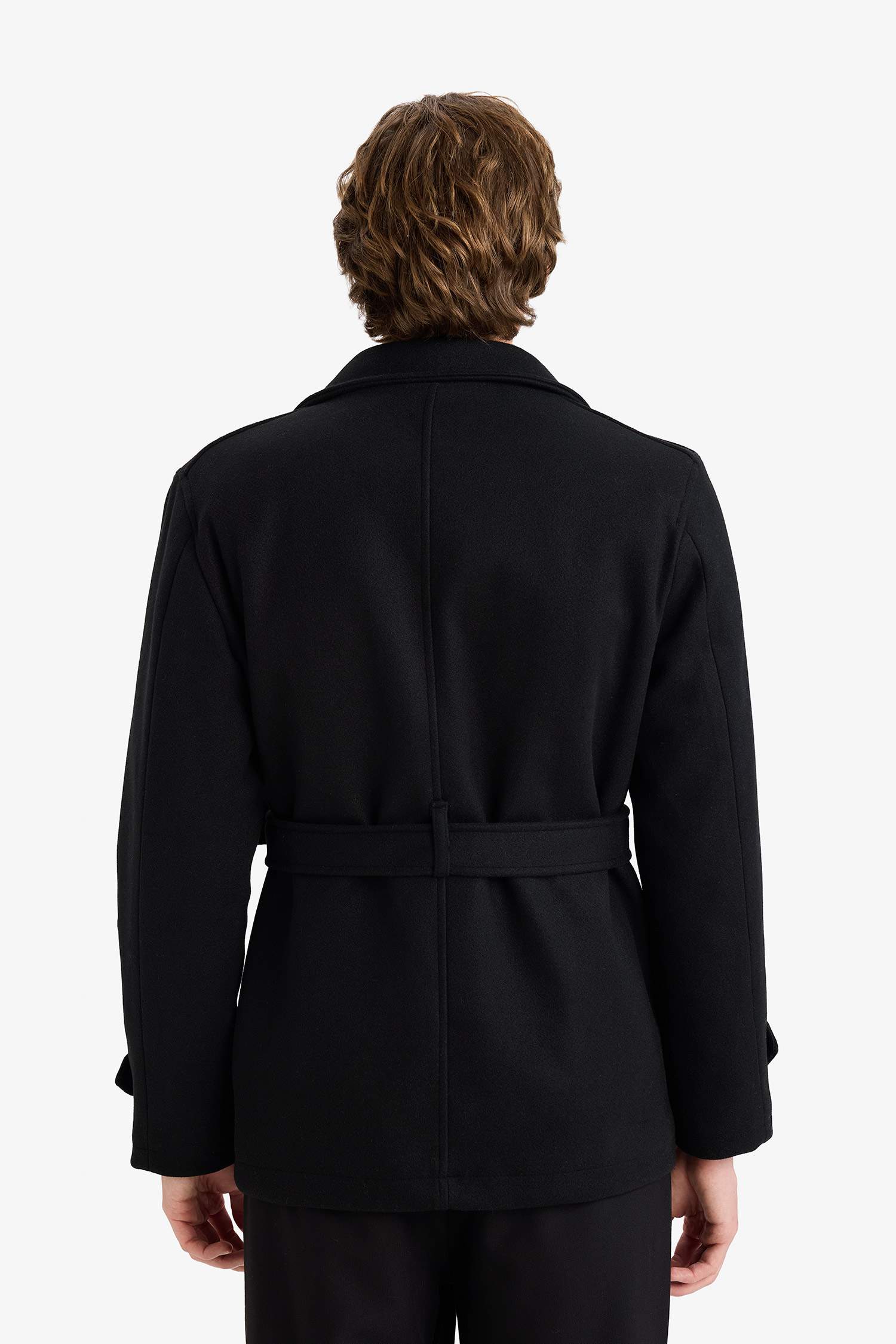 Slim Fit Dar Kesim Astarlı Düğmeli Kemerli Mont