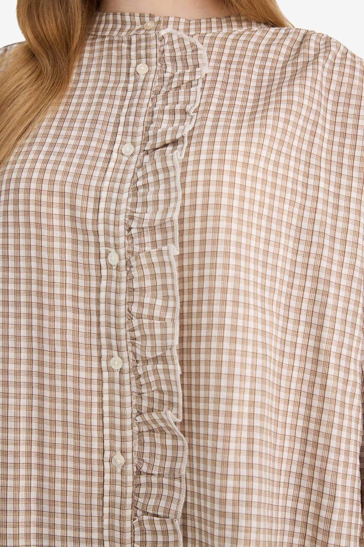 قميص كاروهات ردن طويل قصة عادية