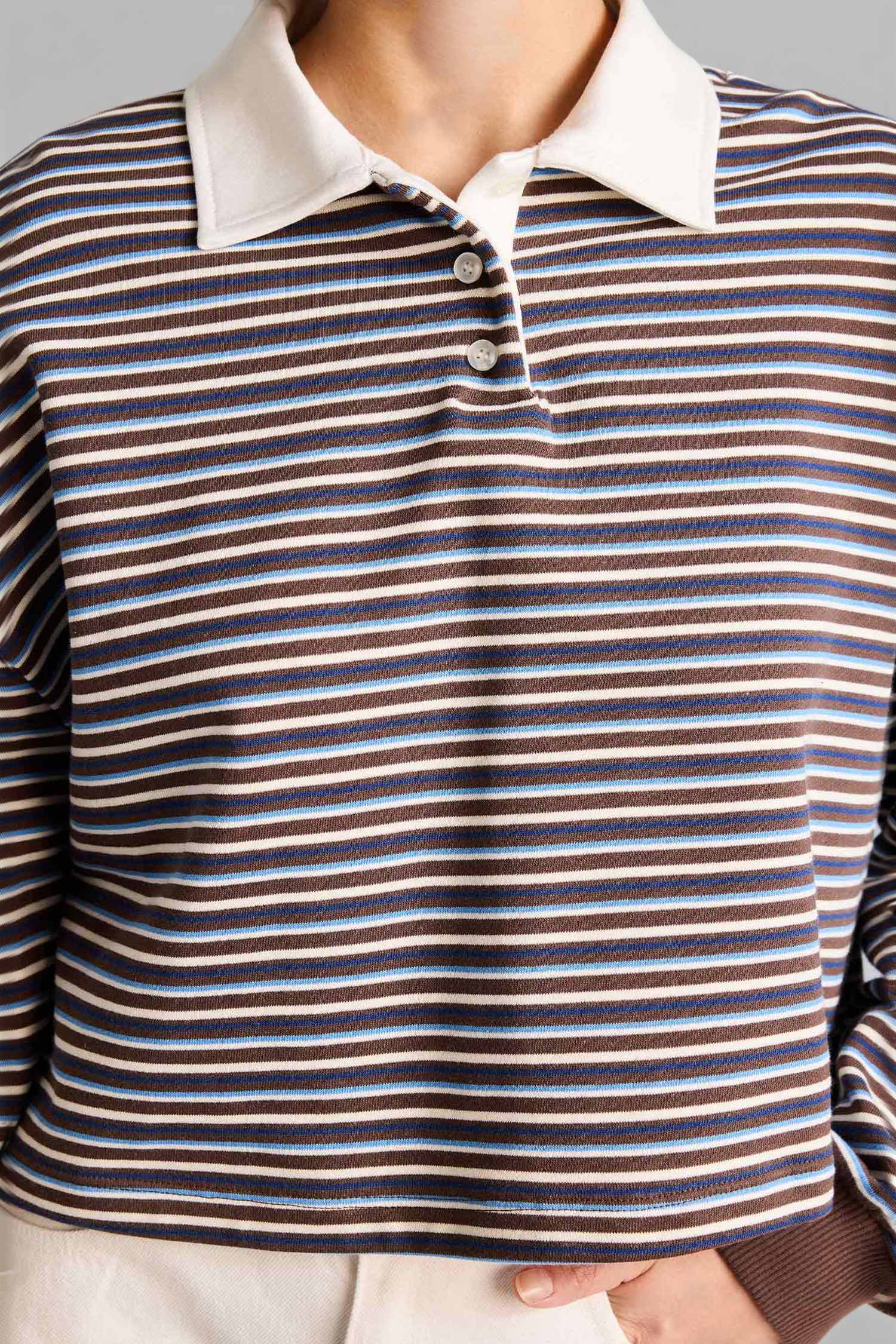 DeFacto %100 Pamuk Loose Fıt Çizgili Sweatshirt görsel 4