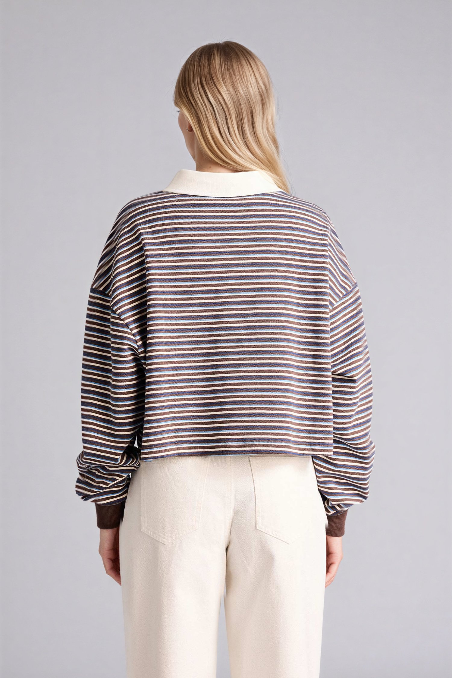DeFacto %100 Pamuk Loose Fıt Çizgili Sweatshirt görsel 5