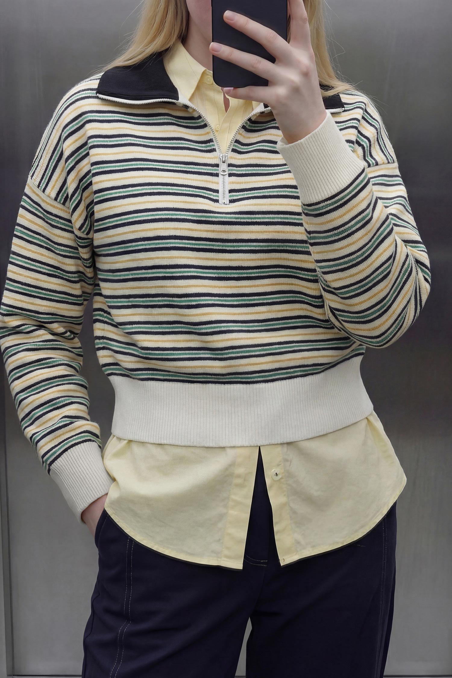 DeFacto Yarım Fermuarlı Çizgili Sweatshirt