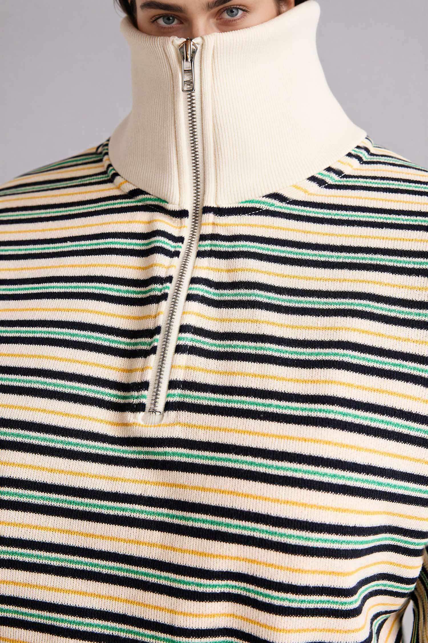 Yarım Fermuarlı Çizgili Sweatshirt