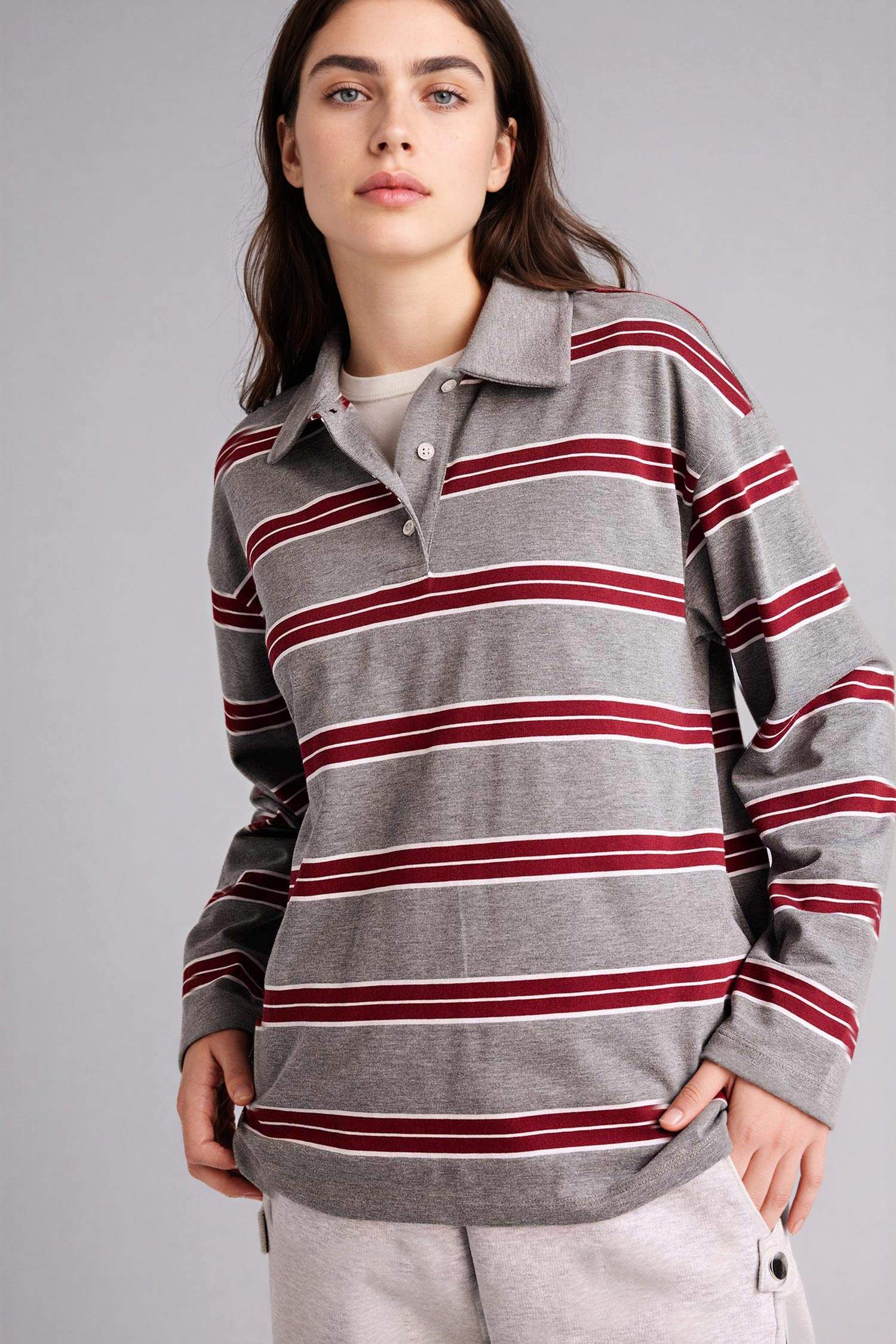 Loose Fıt Çizgili Sweatshirt