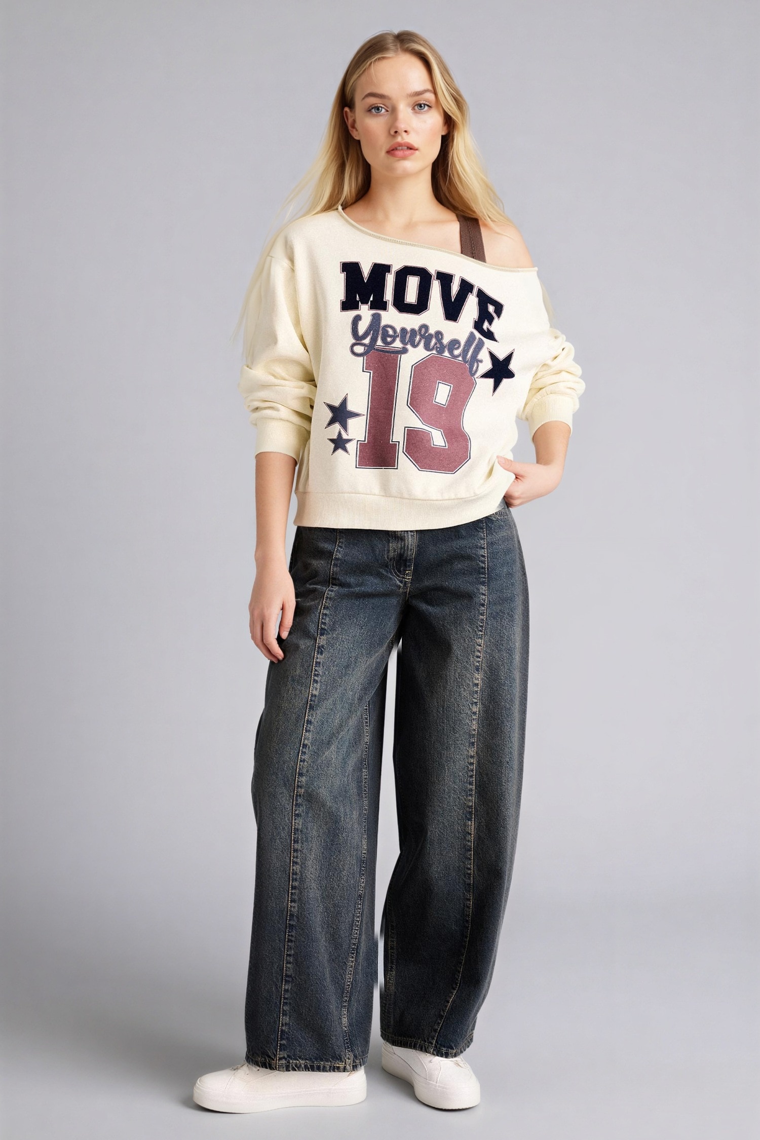 DeFacto Oversıze Kayık Yaka Baskılı Sweatshirt görsel 2