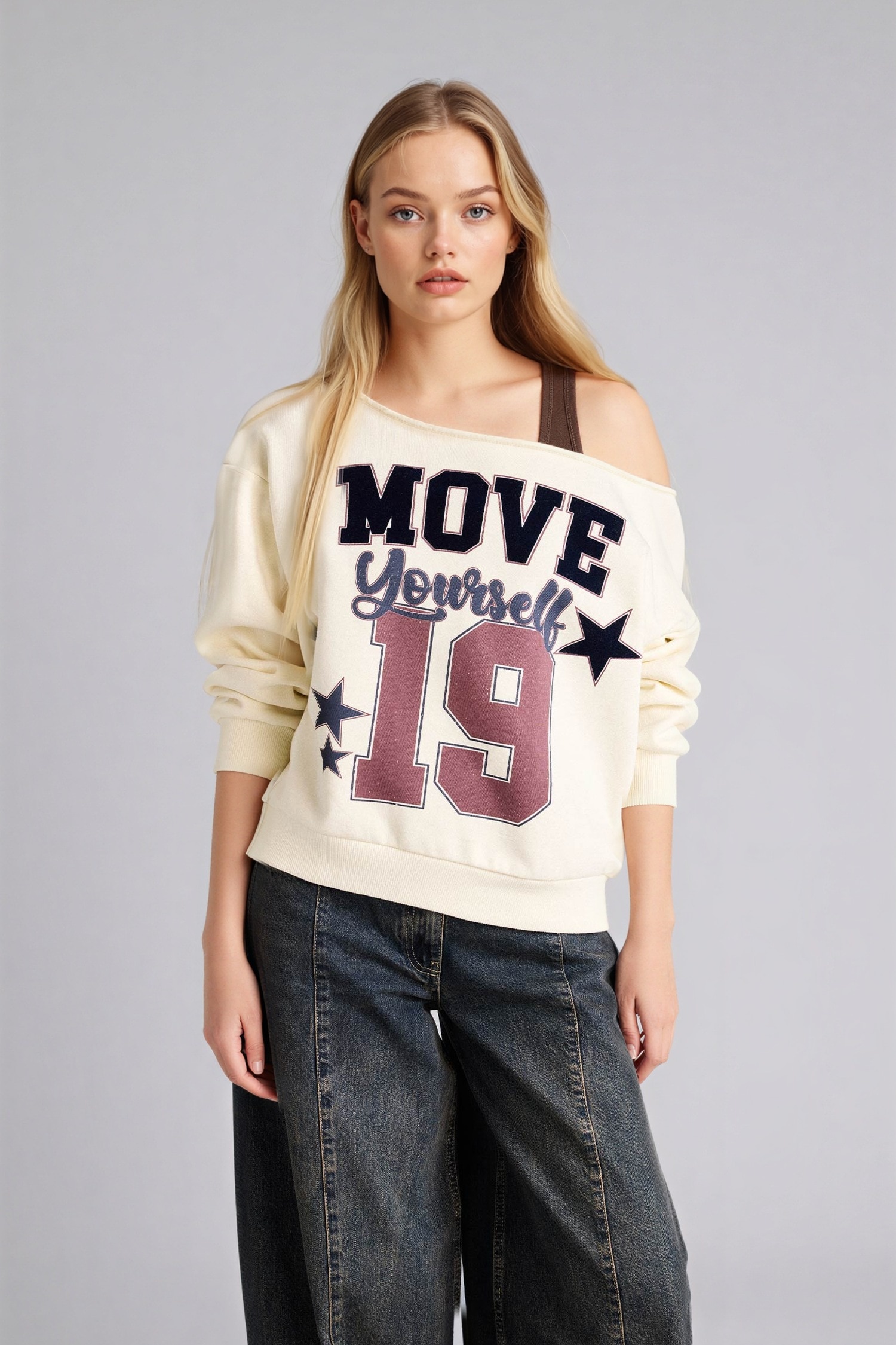 DeFacto Oversıze Kayık Yaka Baskılı Sweatshirt görsel 4