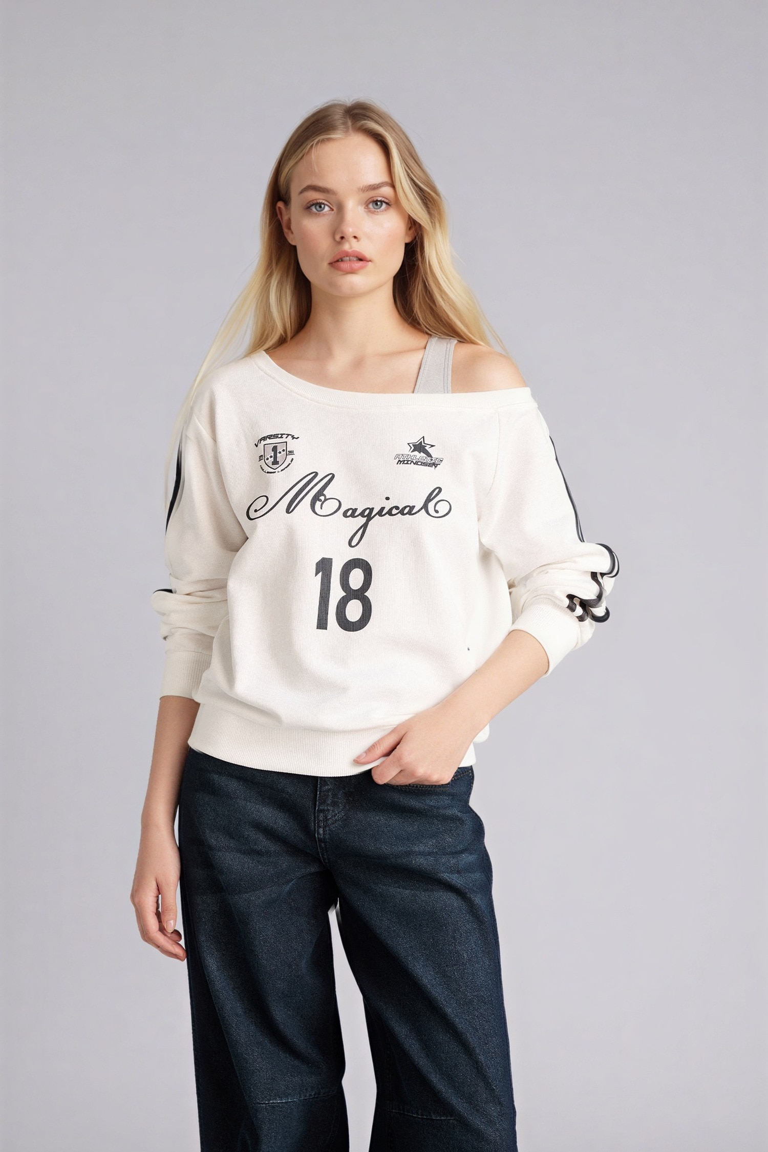 DeFacto Kayık Yaka Baskılı Sweatshirt görsel 3