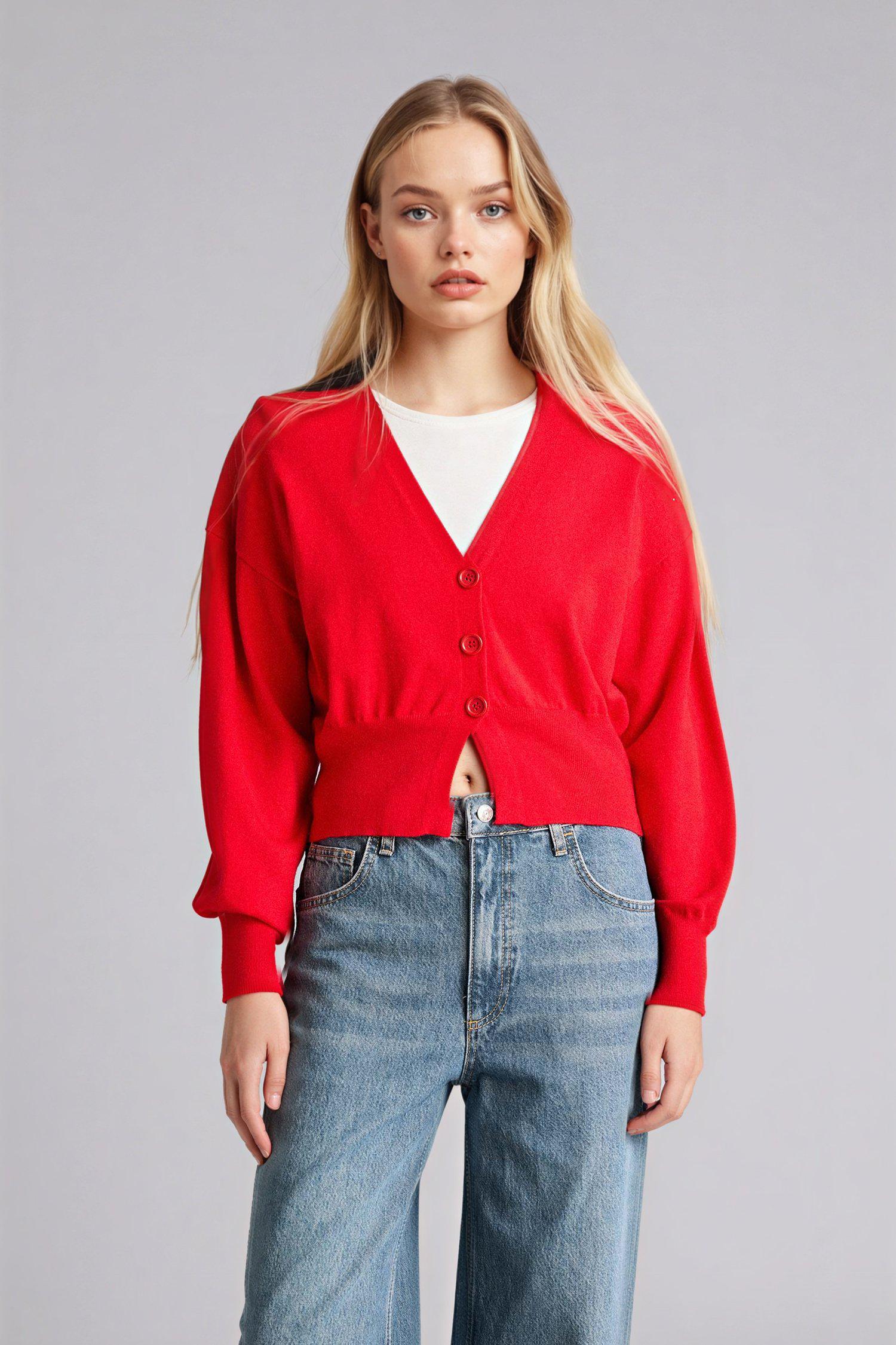 DeFacto Oversize V Yaka Basic Hırka