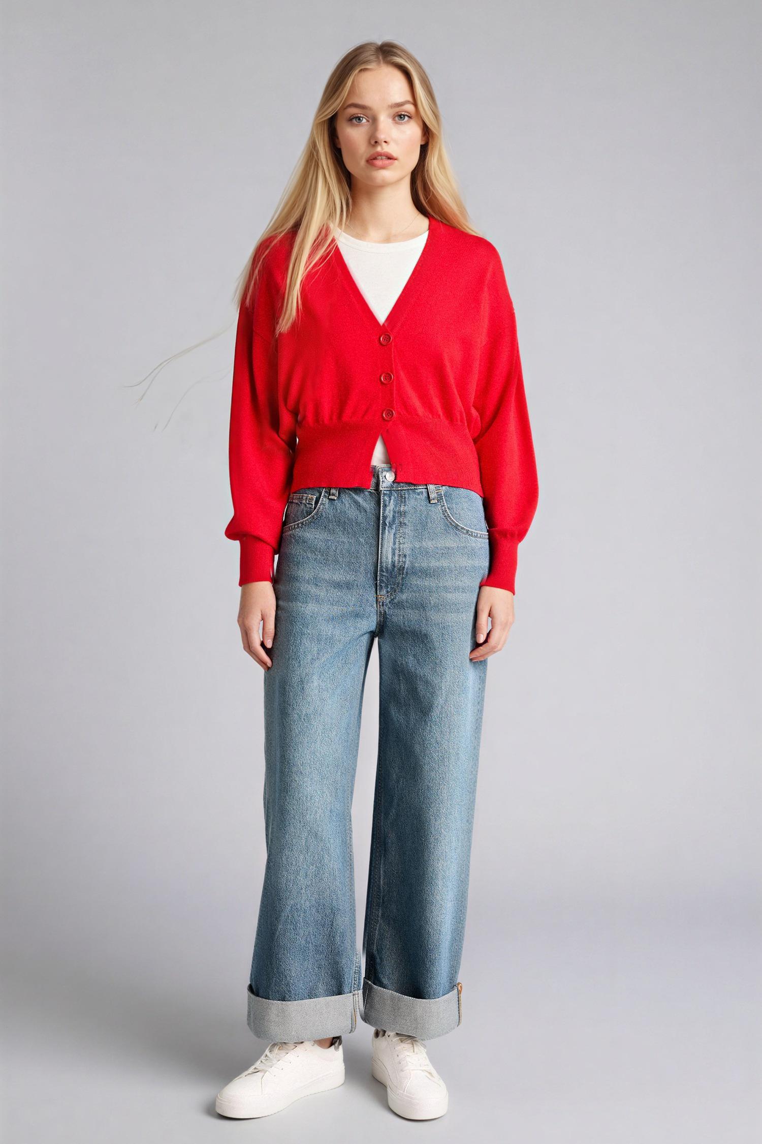 DeFacto Oversize V Yaka Basic Hırka görsel 2