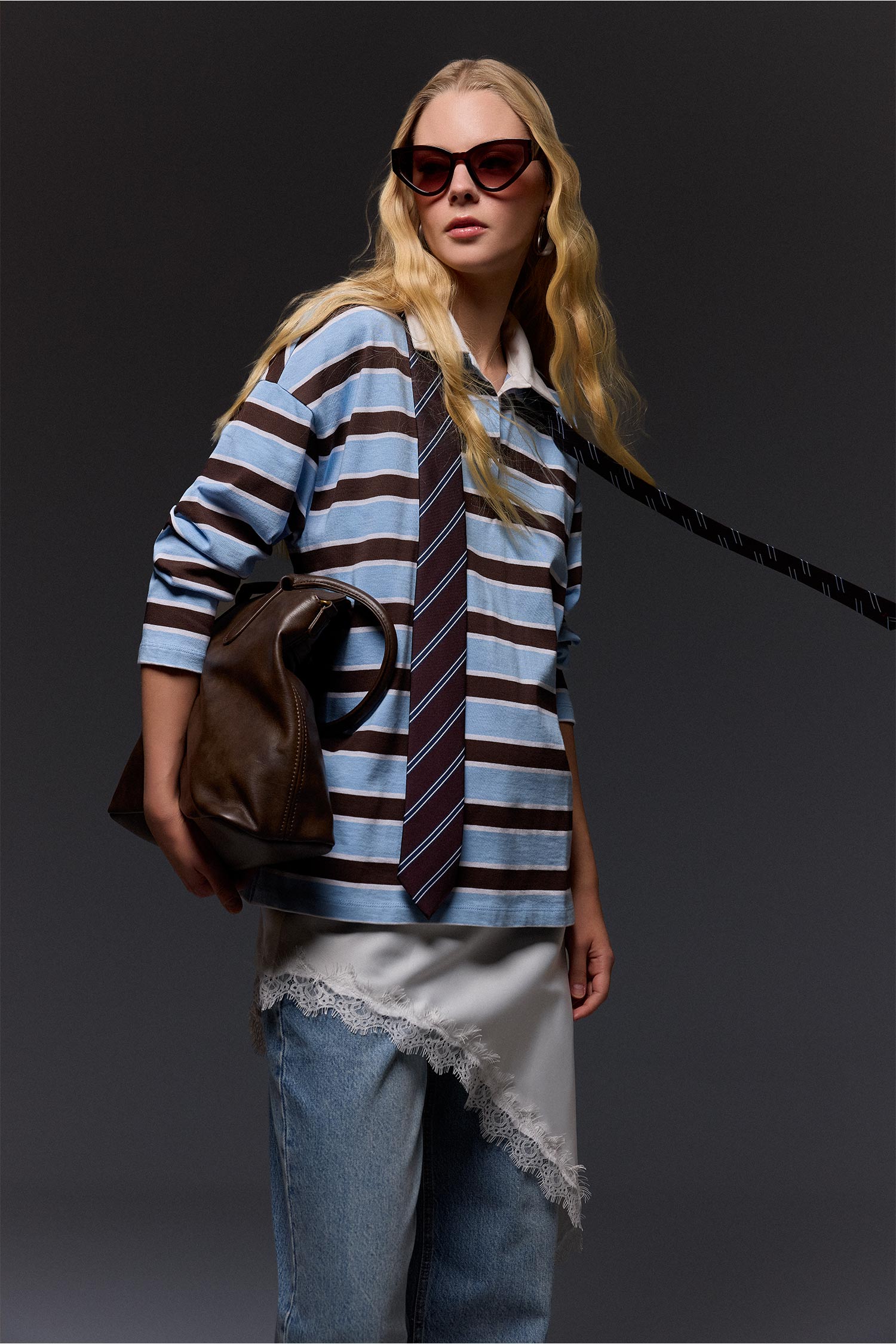DeFacto %100 Pamuk Loose Fıt Polo Yaka Sweatshirt görsel 3