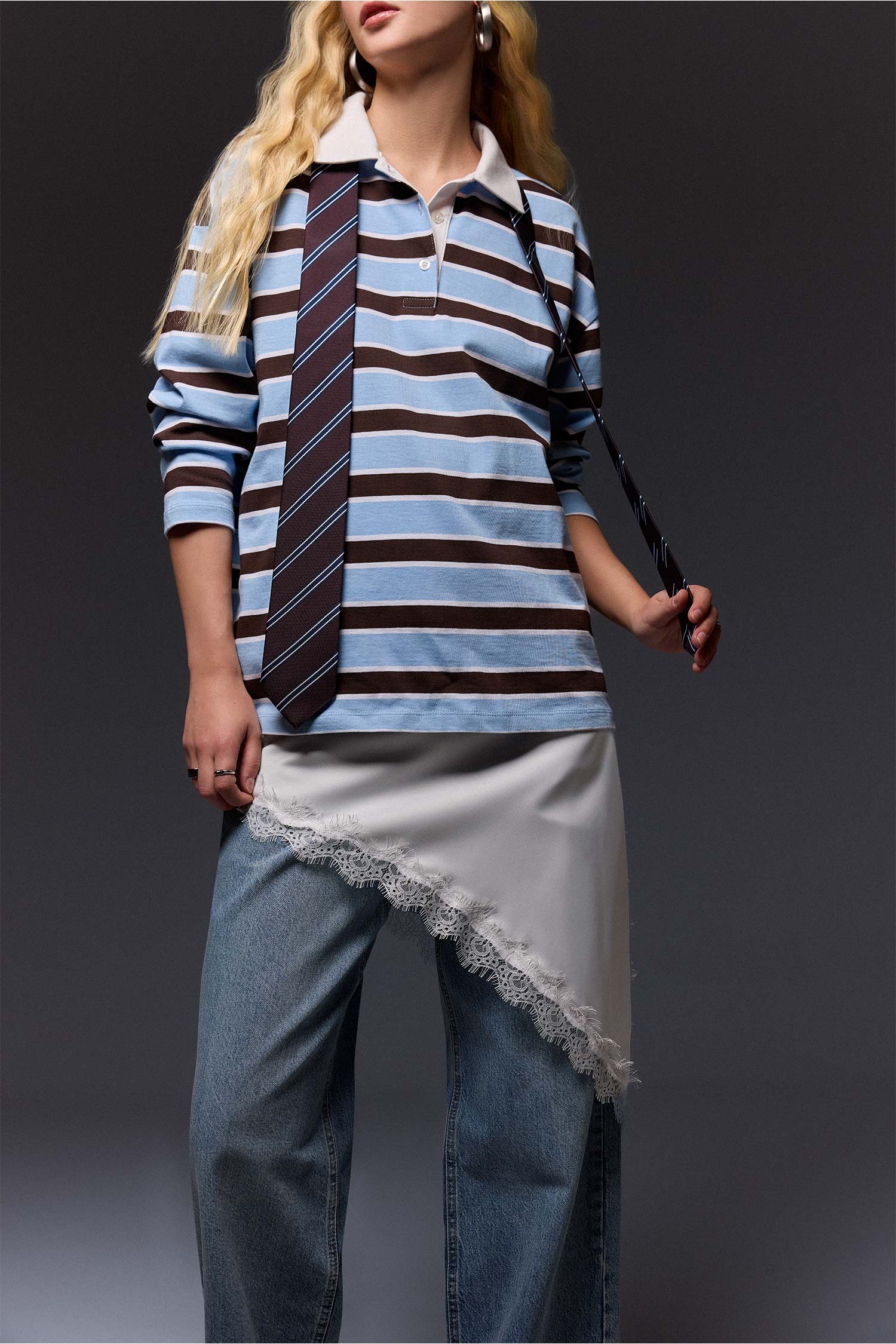 DeFacto %100 Pamuk Loose Fıt Polo Yaka Sweatshirt görsel 4