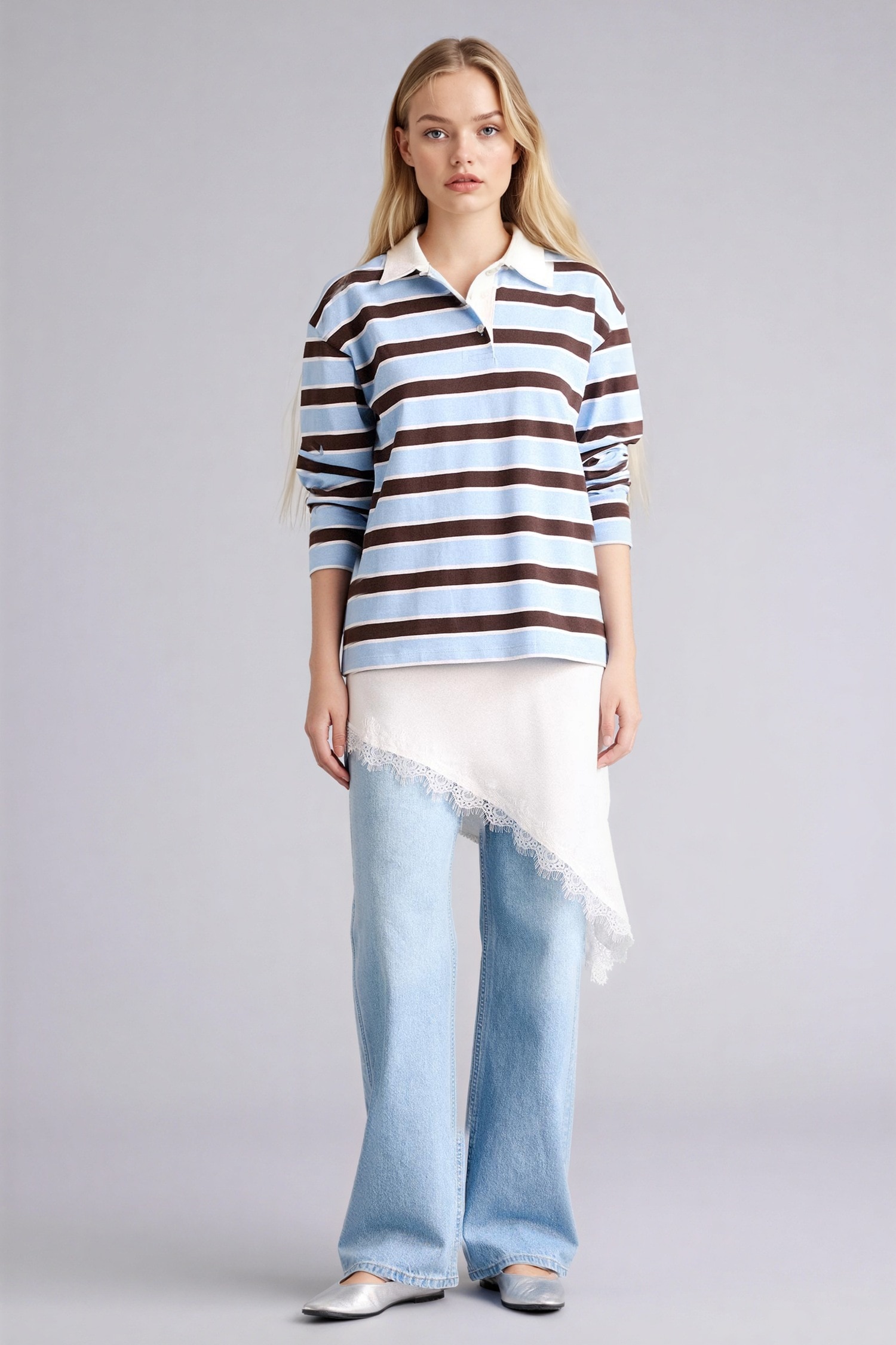 DeFacto %100 Pamuk Loose Fıt Polo Yaka Sweatshirt görsel 6