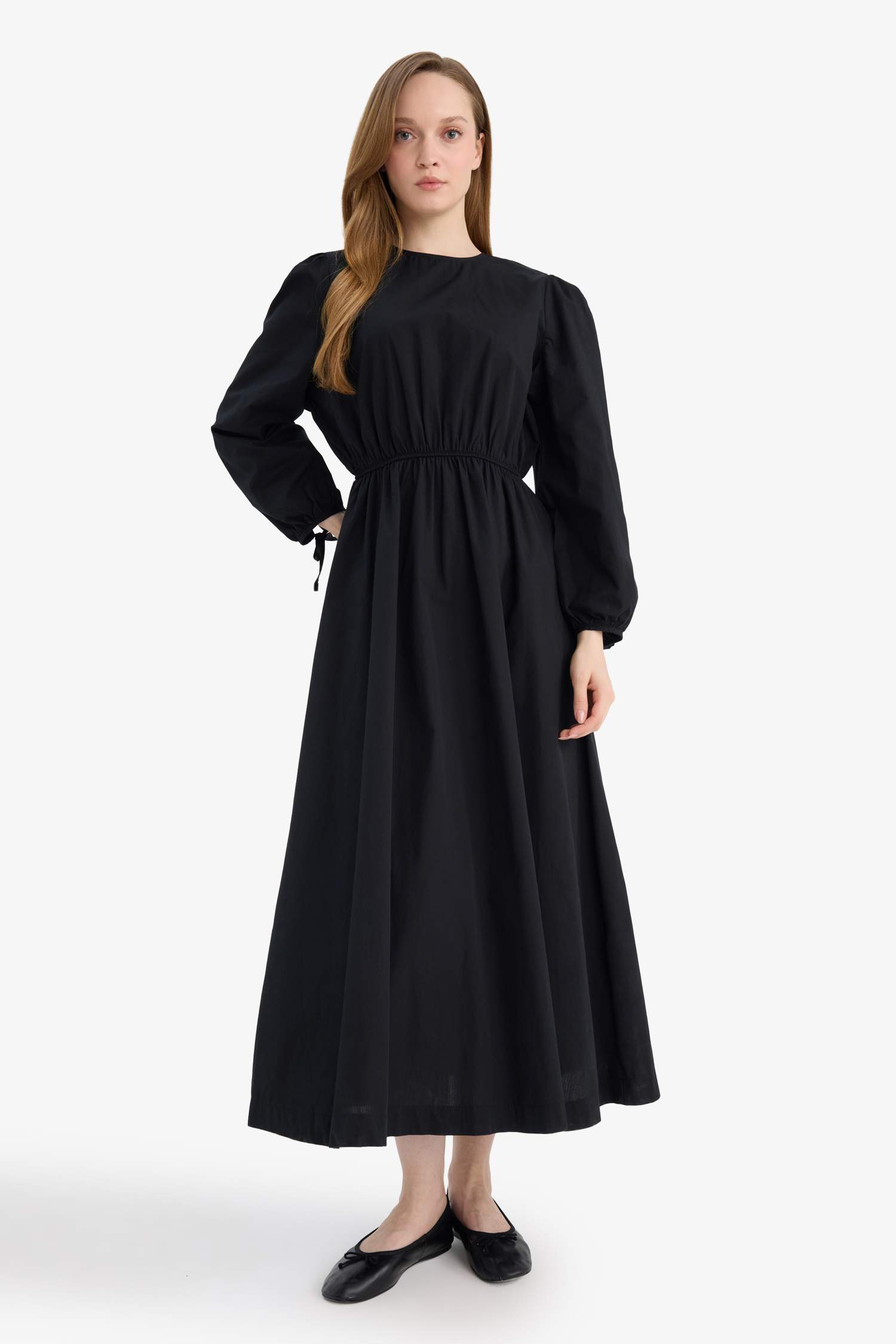 Regular Fit Poplin Midi Elbise