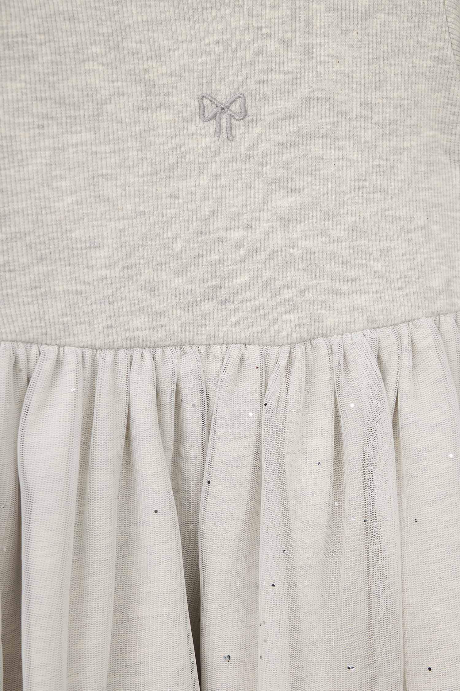 İşlemeli Kısa Kollu Fitilli Kaşkorse Elbise Kız Bebek