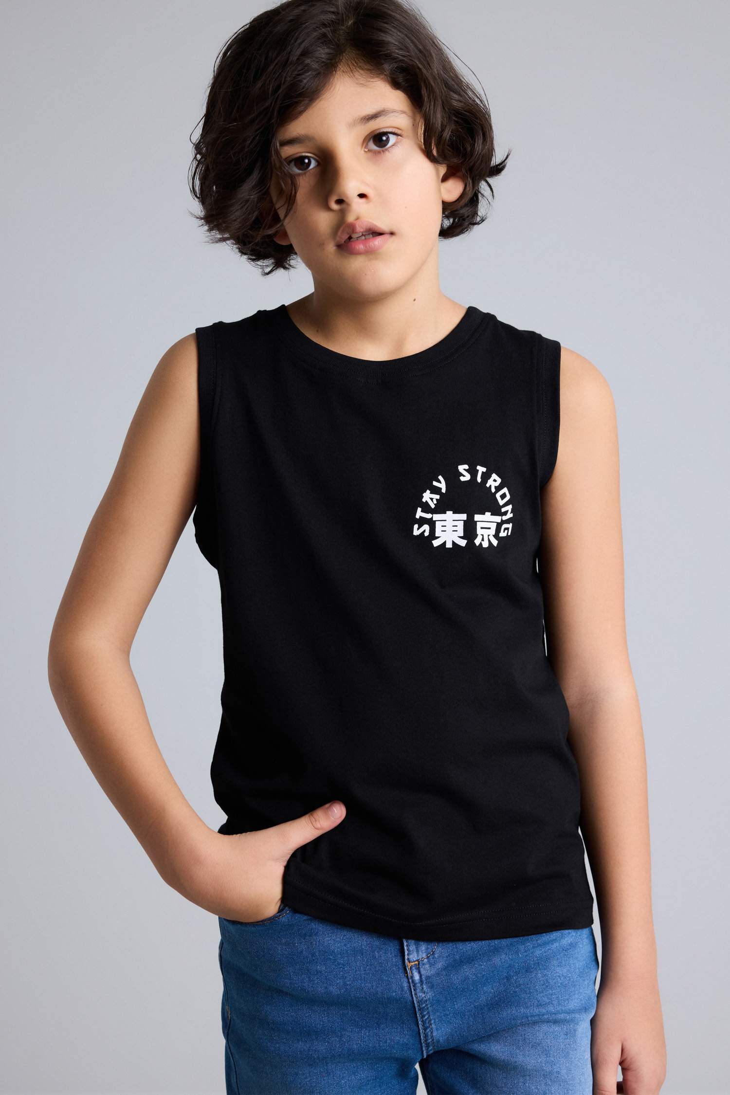 Black BOYS & TEENS Boy Regular Fit Slogan Tank Top 3485257 | DeFacto