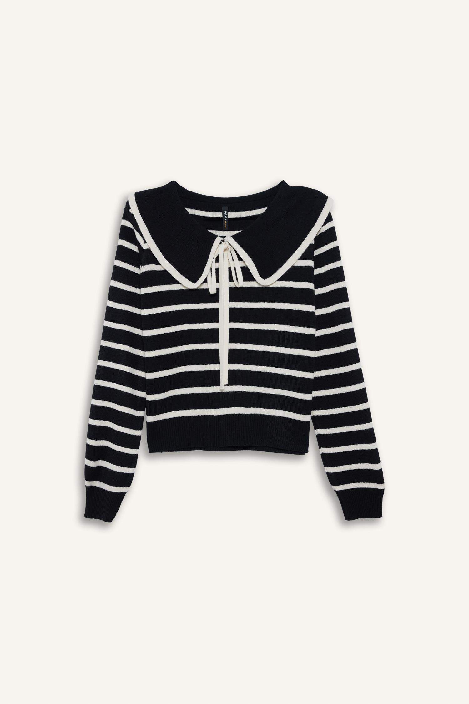 Slim Fit Çizgili Kazak