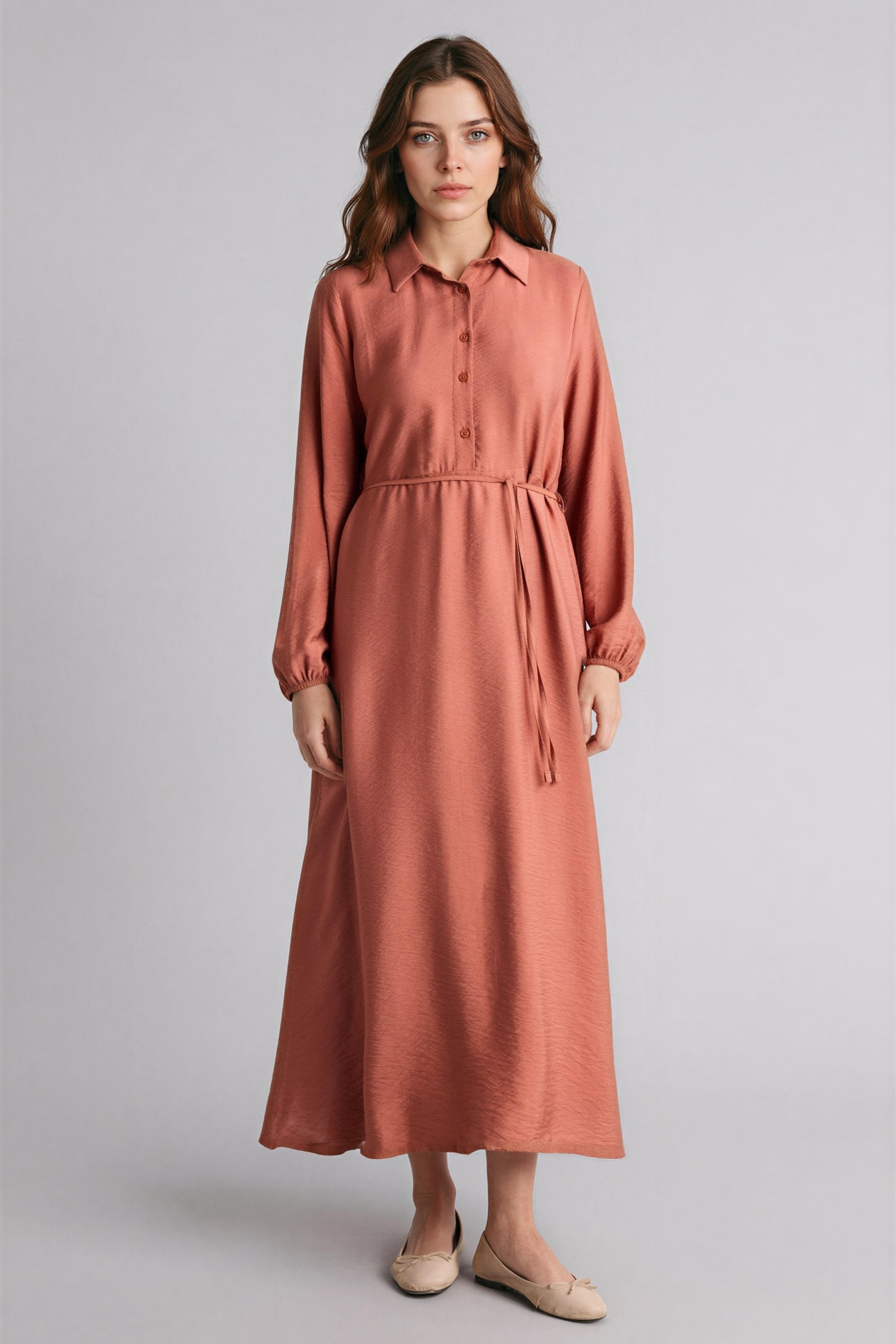 DeFacto Gömlek Yaka Maxi Elbise